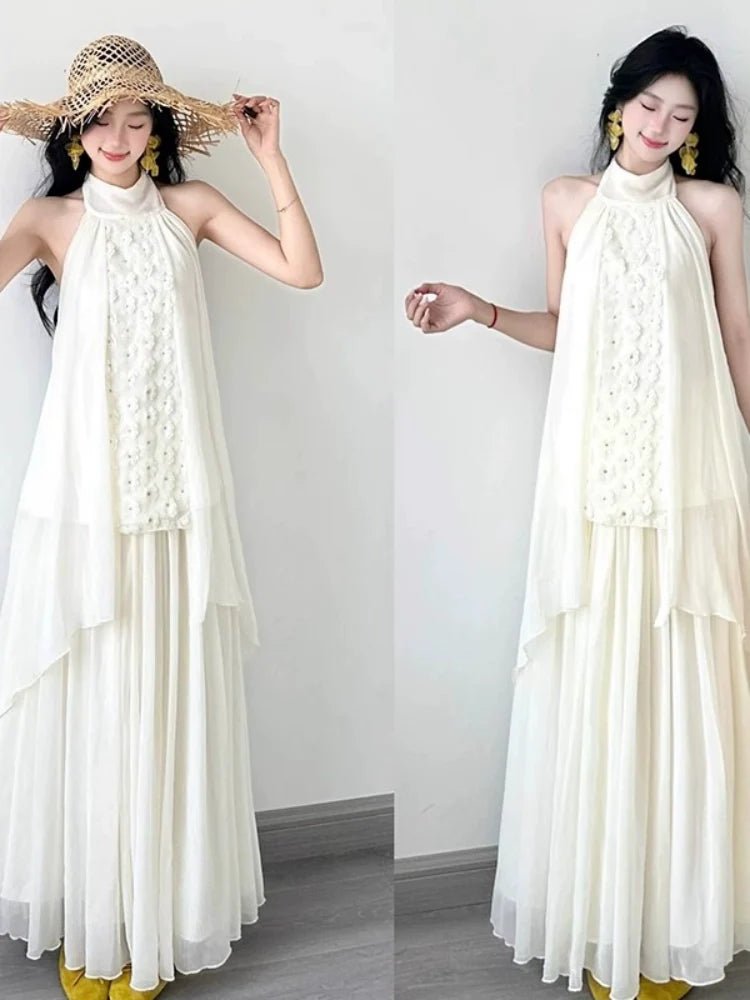 French Soft Vibe Two - Piece Sleeveless Top & Maxi Skirt Set Dress - tutufox -