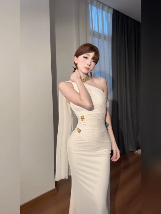 French White Off - The - Shoulder Tube - Top Slimming Mermaid Birthday Gown Maxi Dress - tutufox -