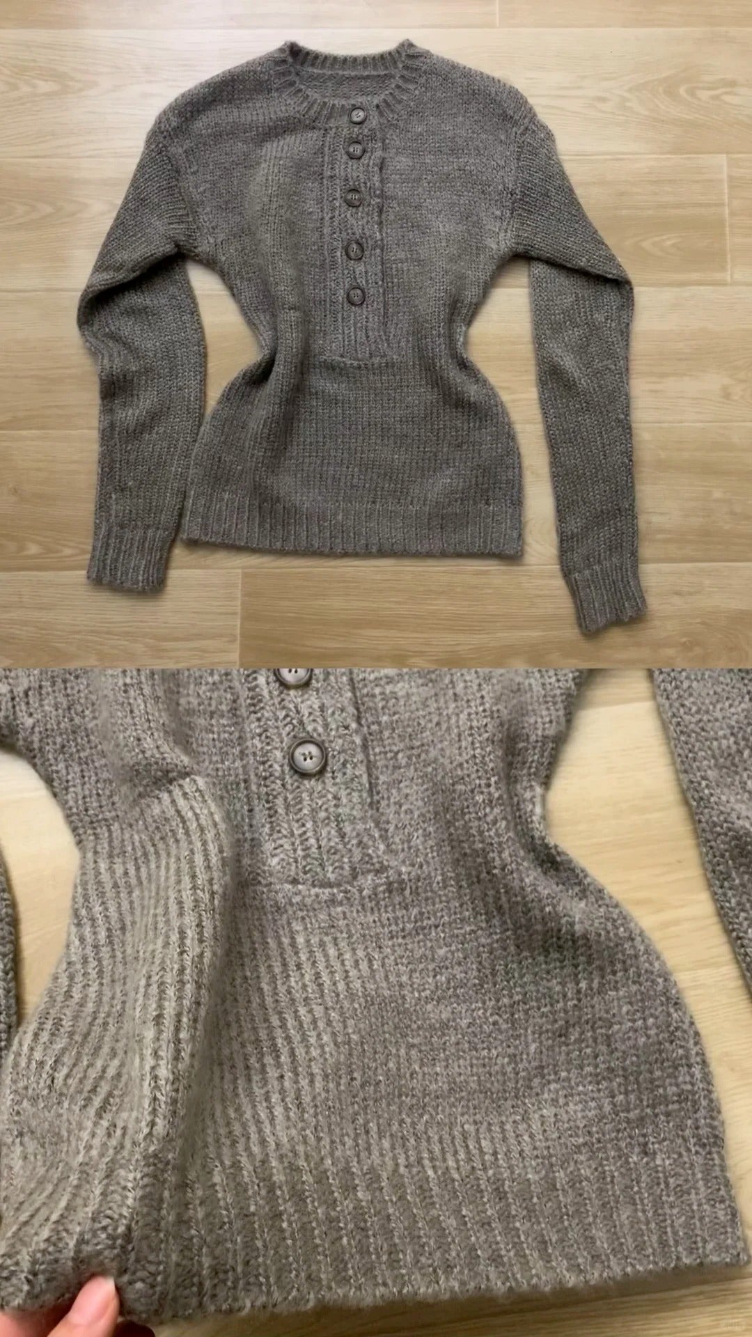 Gray Button Knit Dress with Layered Sequin Skirt Y2K Two - Piece Set - tutufox -
