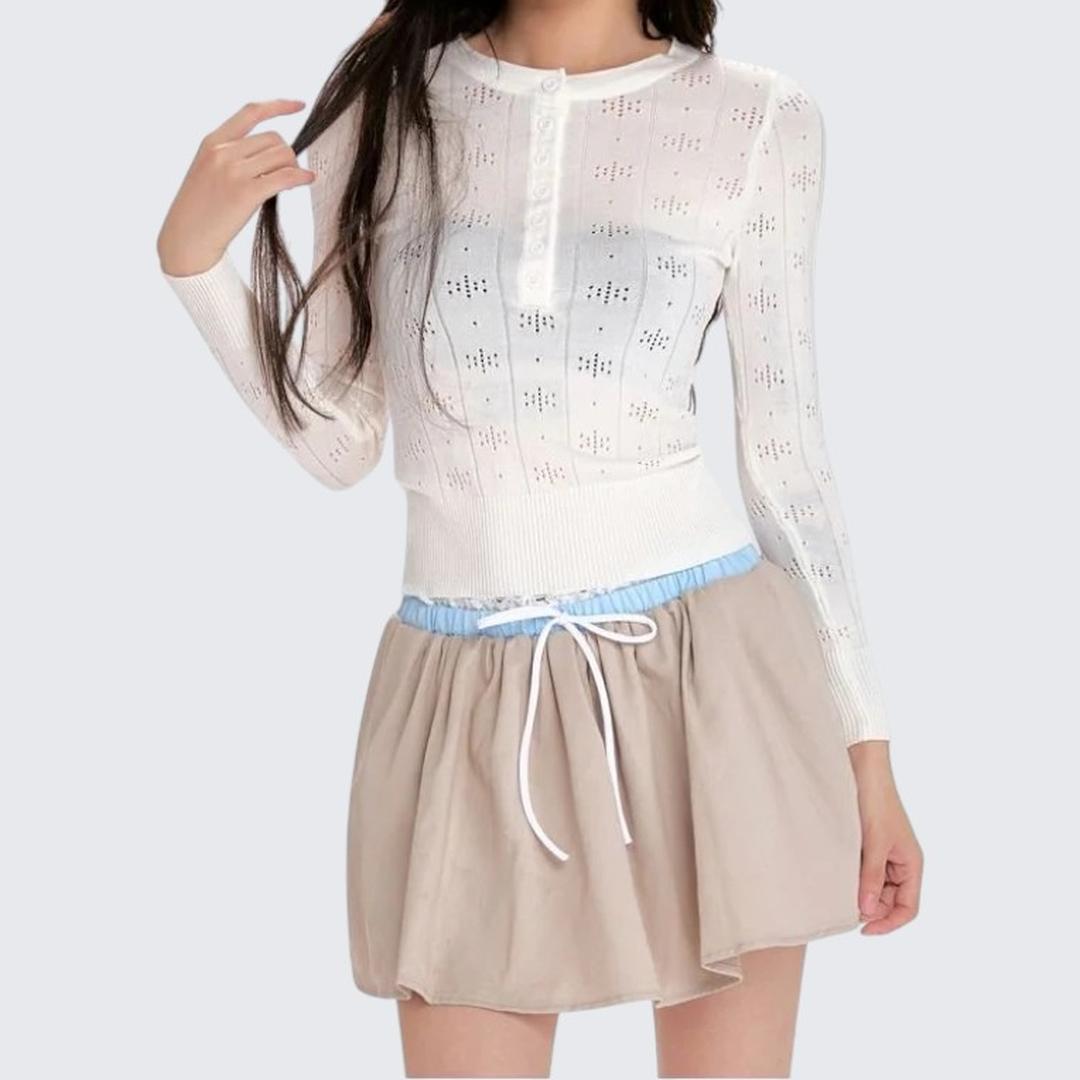 Gray Hollow - Out Long - Sleeve Wool Knitted Sweater For Women - Spring & Autumn - tutufox -