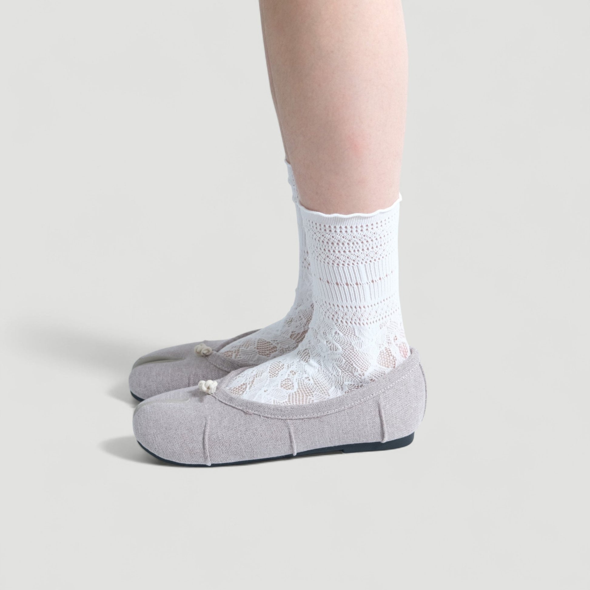 Grey Linen Cotton Split Toe Tabi Flats - tutufox - tabis