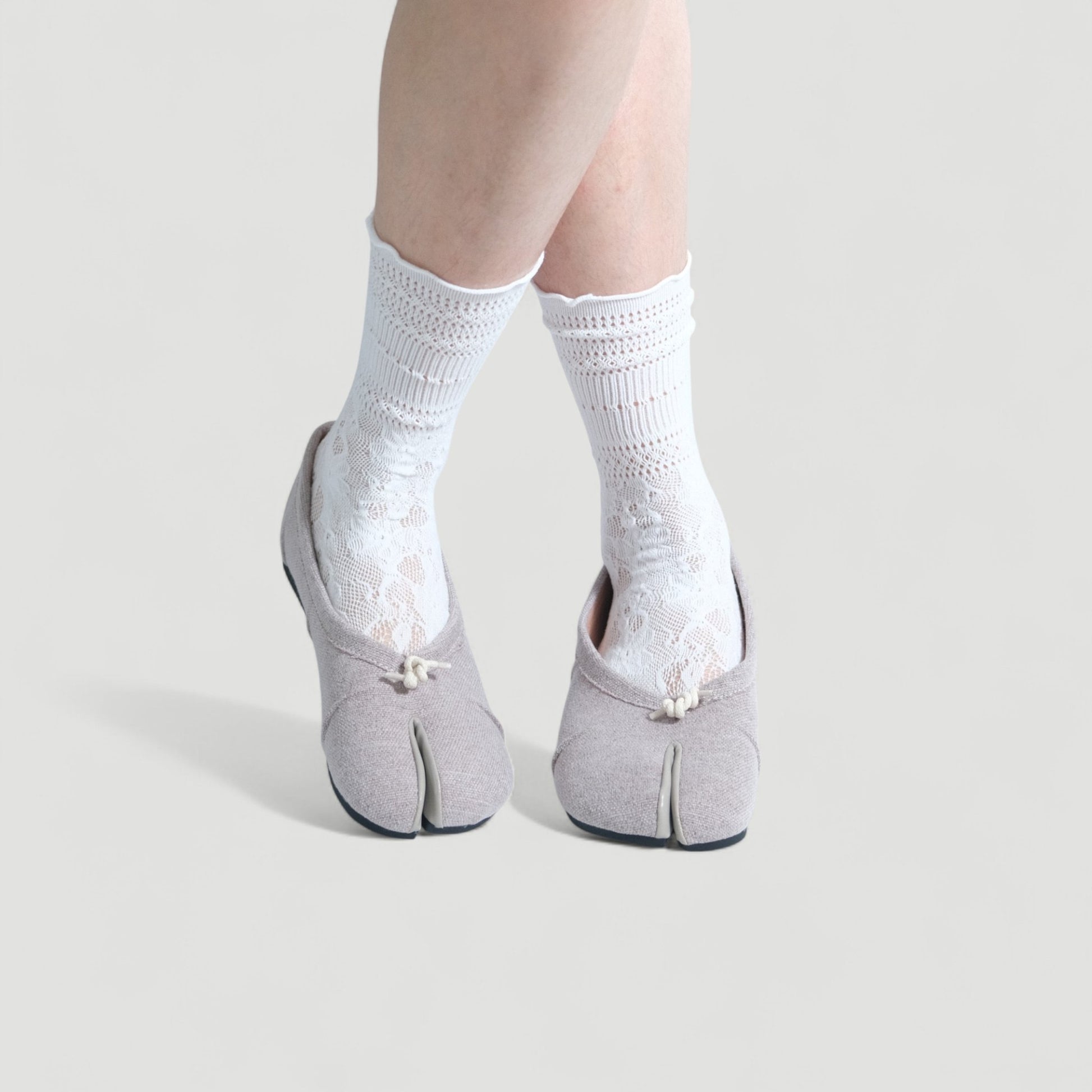 Grey Linen Cotton Split Toe Tabi Flats - tutufox - tabis