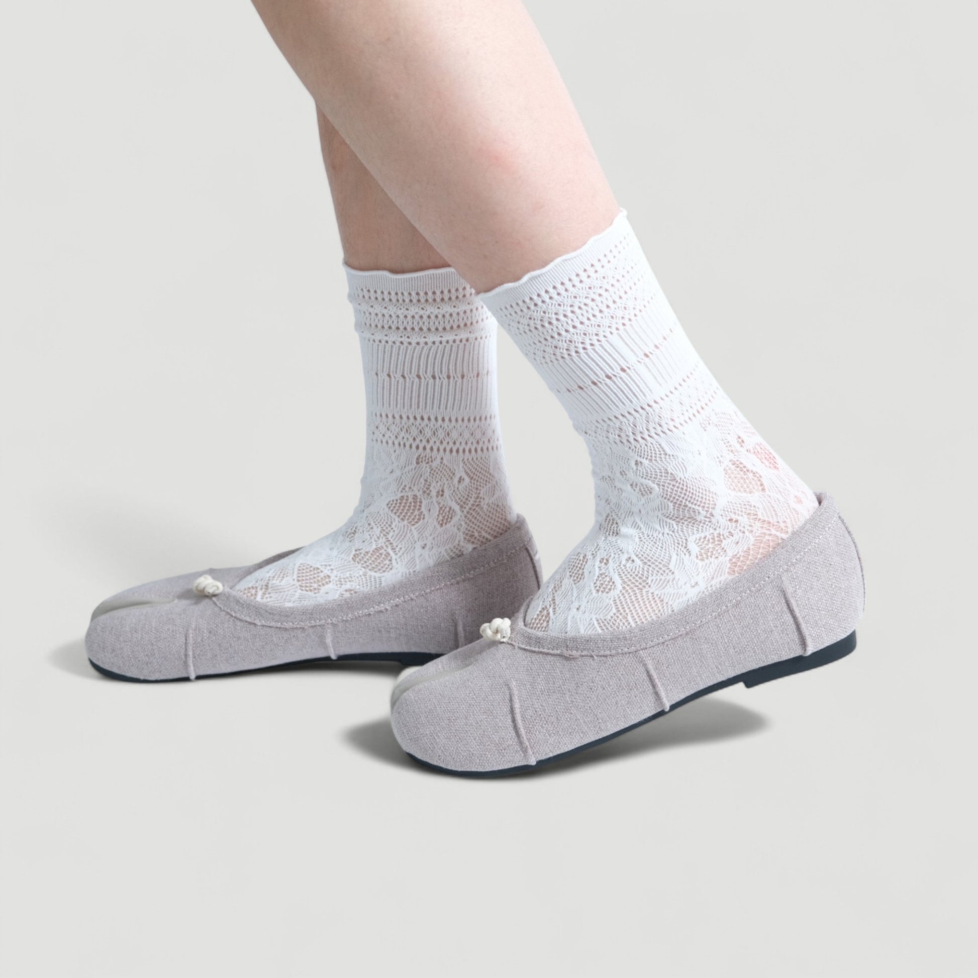 Grey Linen Cotton Split Toe Tabi Flats - tutufox - tabis