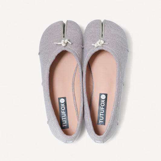 Grey Linen Cotton Split Toe Tabi Flats - tutufox - tabis