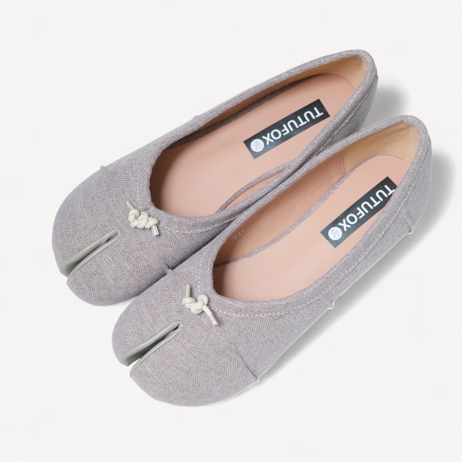 Grey Linen Cotton Split Toe Tabi Flats - tutufox - tabis