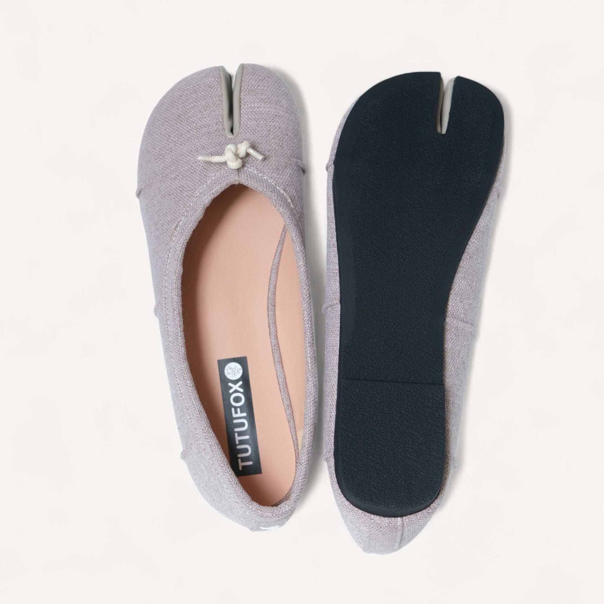 Grey Linen Cotton Split Toe Tabi Flats - tutufox - tabis