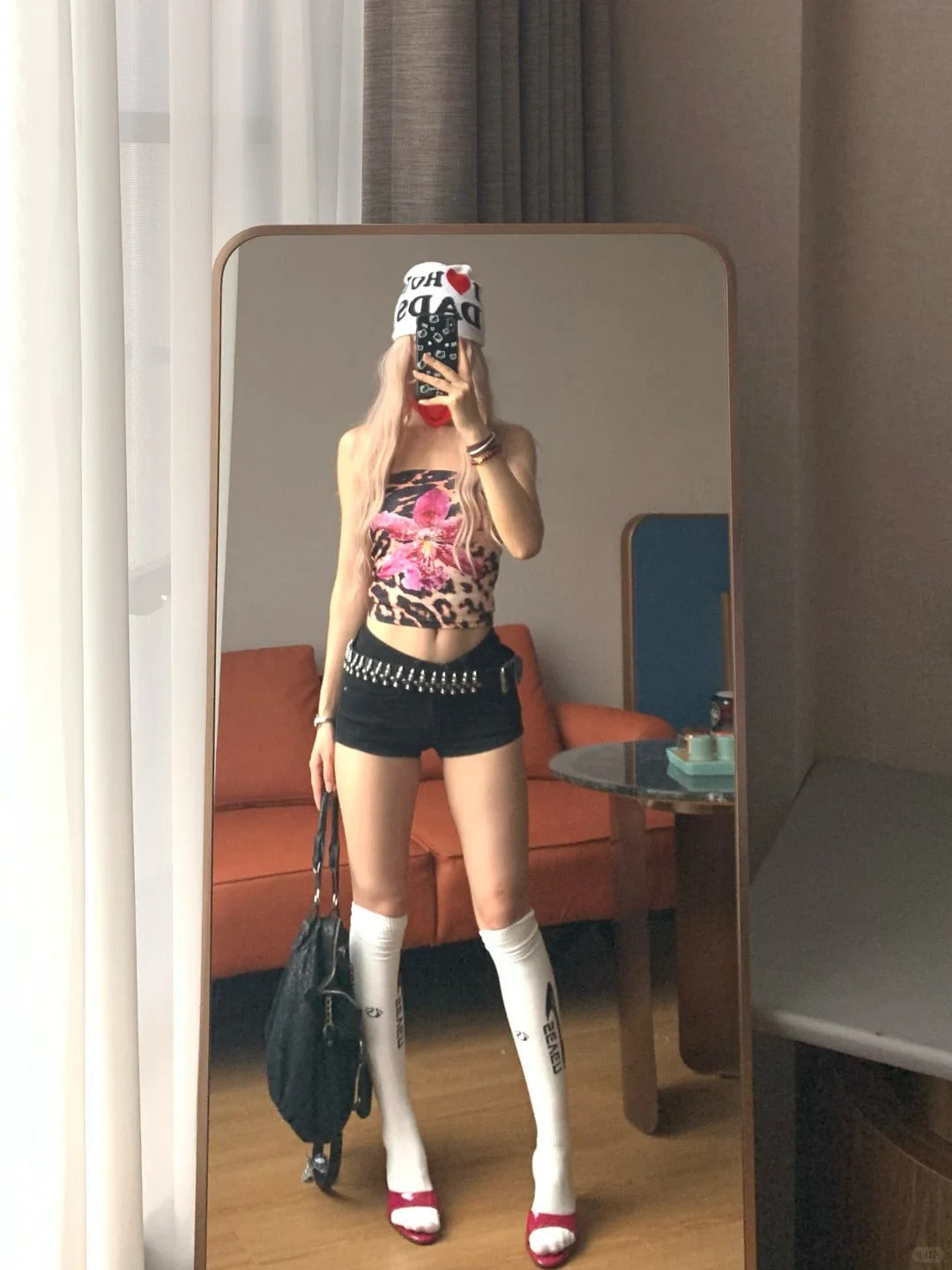 Y2k Floral Strapless Crop Top and Black Shorts Two Pieces Sets