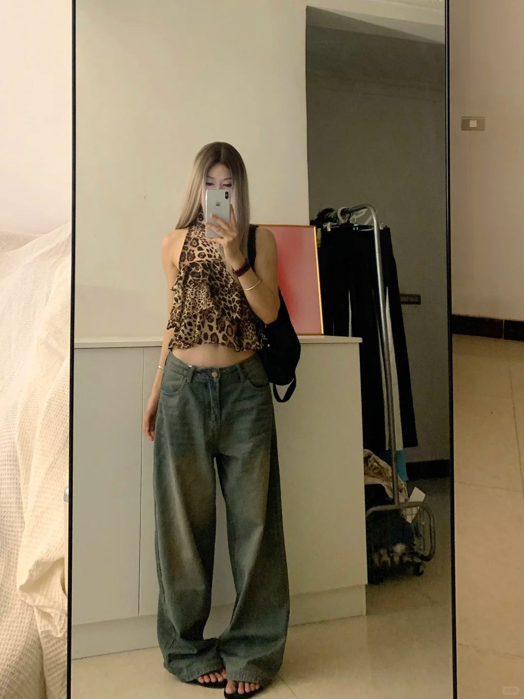 Brown Leopard Cami and Blue Jeans Y2K Two Pieces Sets