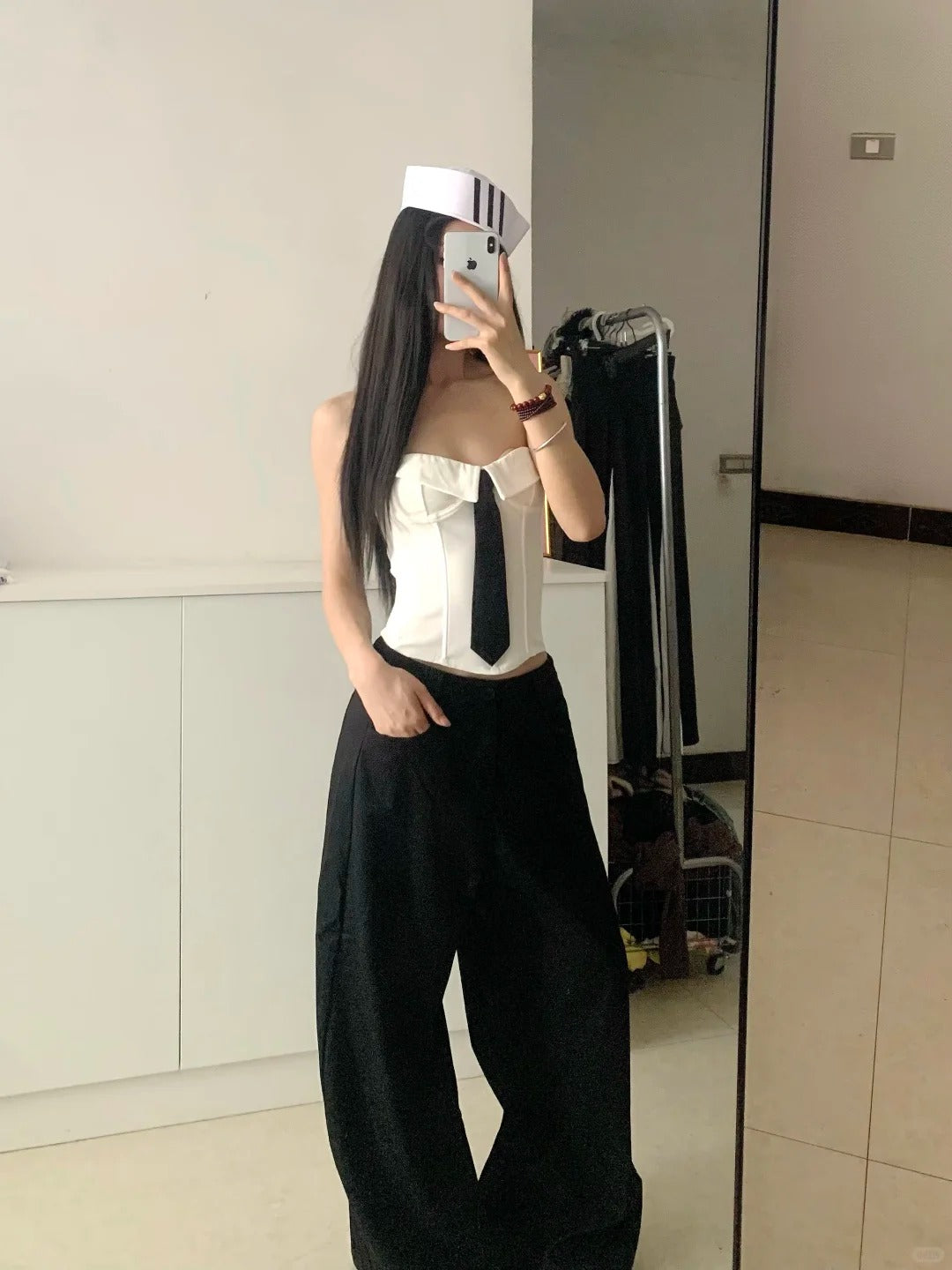 Y2k Strapless Tie Crop Top & Navy Cargo Pants Two Pieces Sets