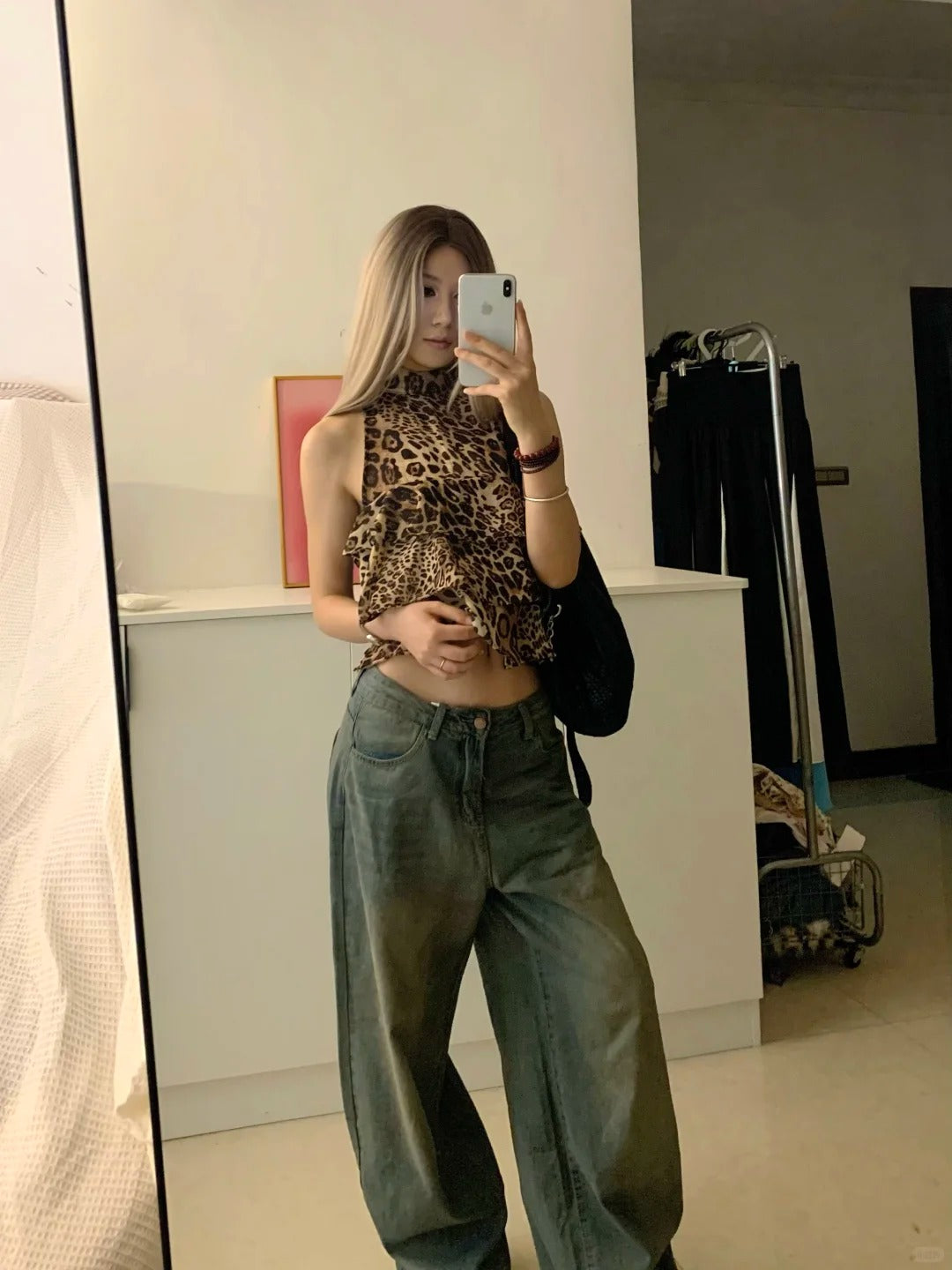 Brown Leopard Cami and Blue Jeans Y2K Two Pieces Sets