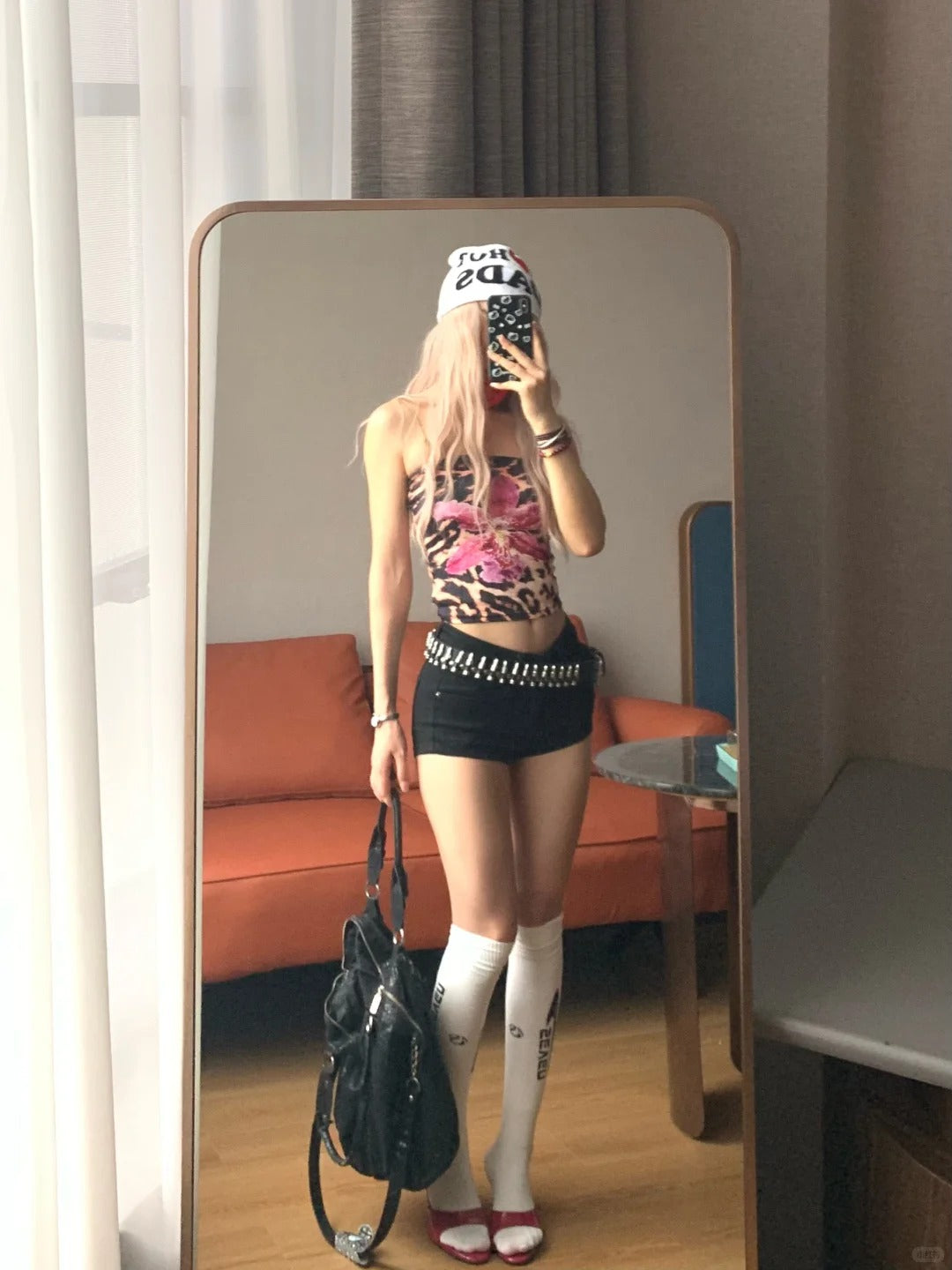 Y2k Floral Strapless Crop Top and Black Shorts Two Pieces Sets