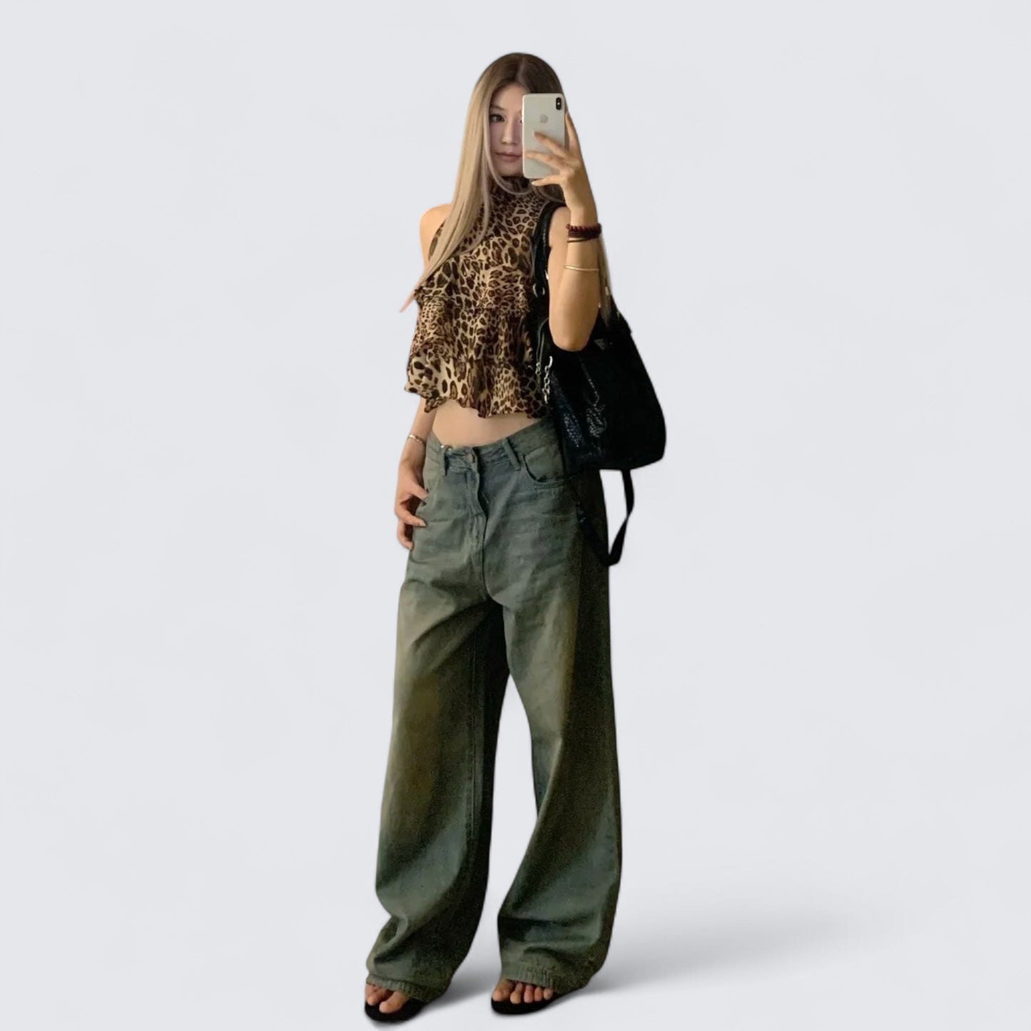 Brown Leopard Cami and Blue Jeans Y2K Two Pieces Sets