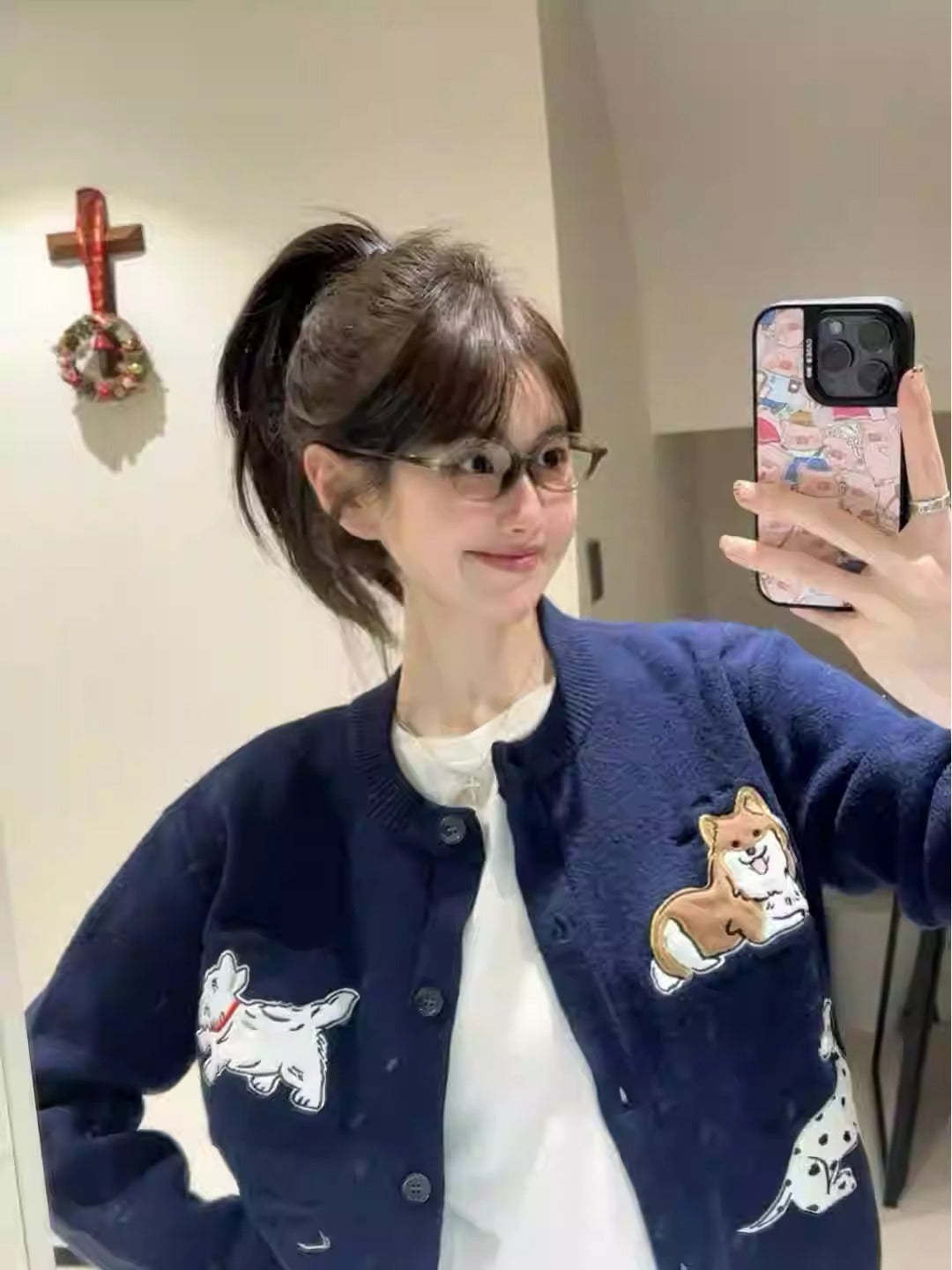 Purple Animal Embroidered Cardigan Women