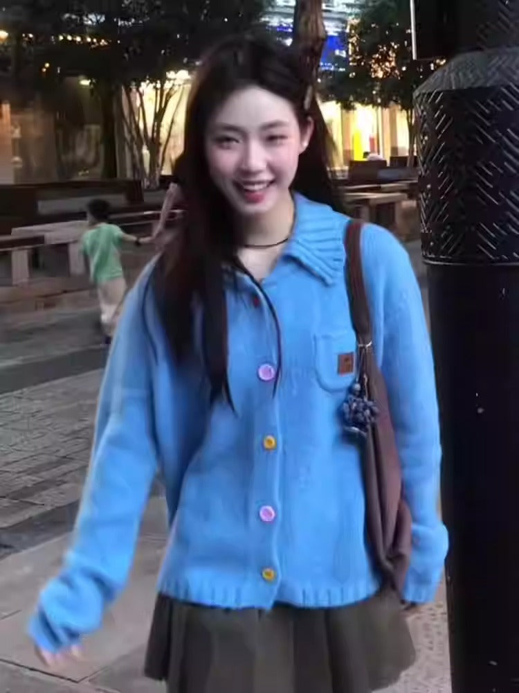 Color Button Knit Cardigan Women