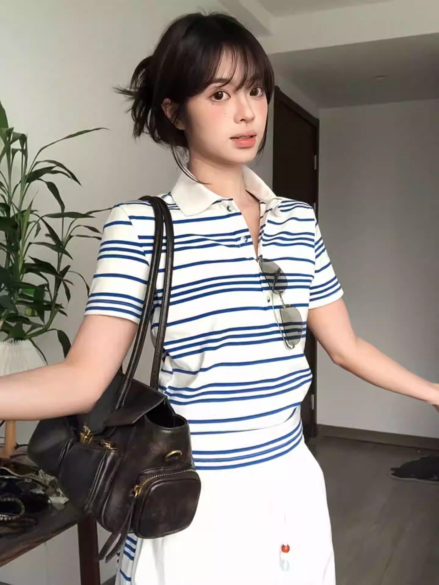 American Smart Striped Polo Tie Short Sleeve T-Shirt