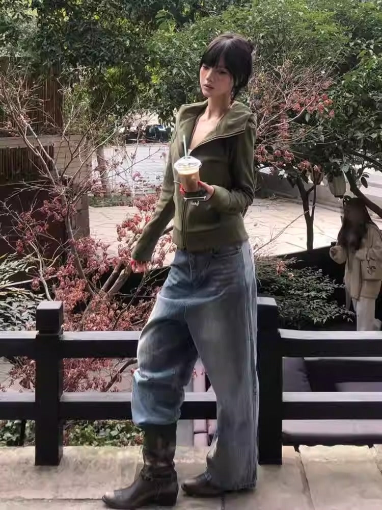 American Edgy Hooded Zip-Up Sweatshirt