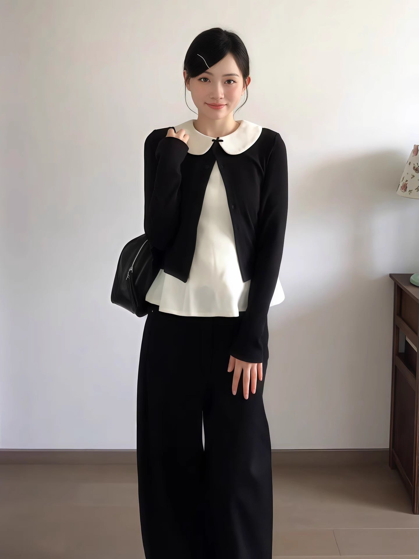 Black Bow Doll Collar Cardigan Women