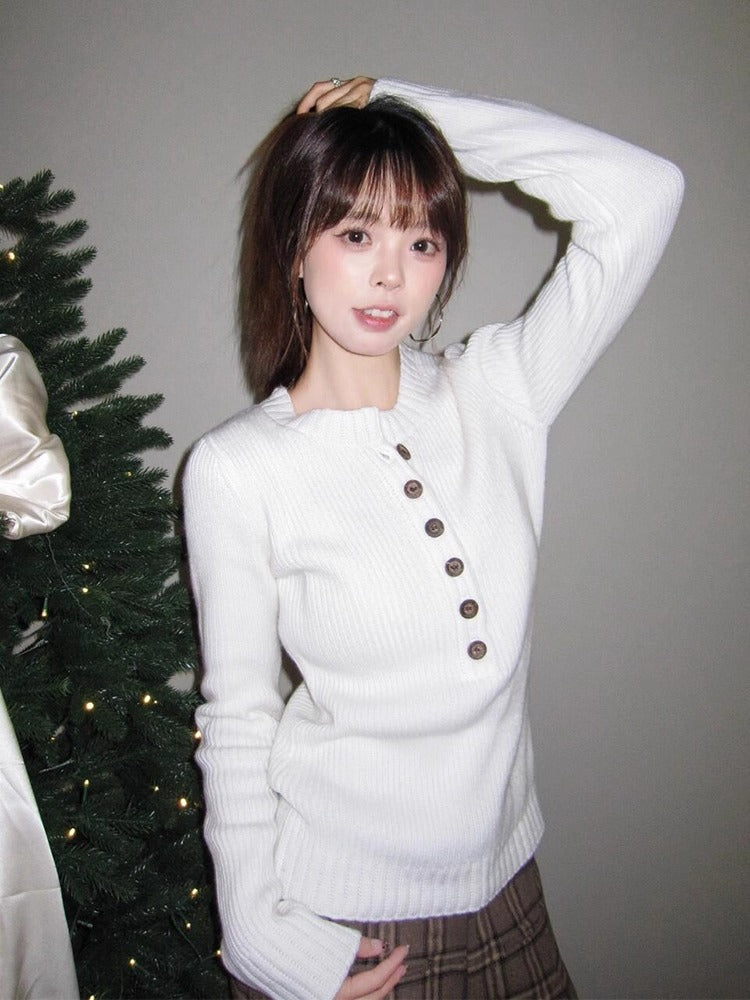 Henley Knit Sweater Women