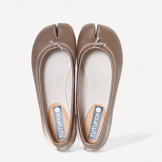 Khaki Satin Split Toe Soft Leather Tabi - tutufox - tabis