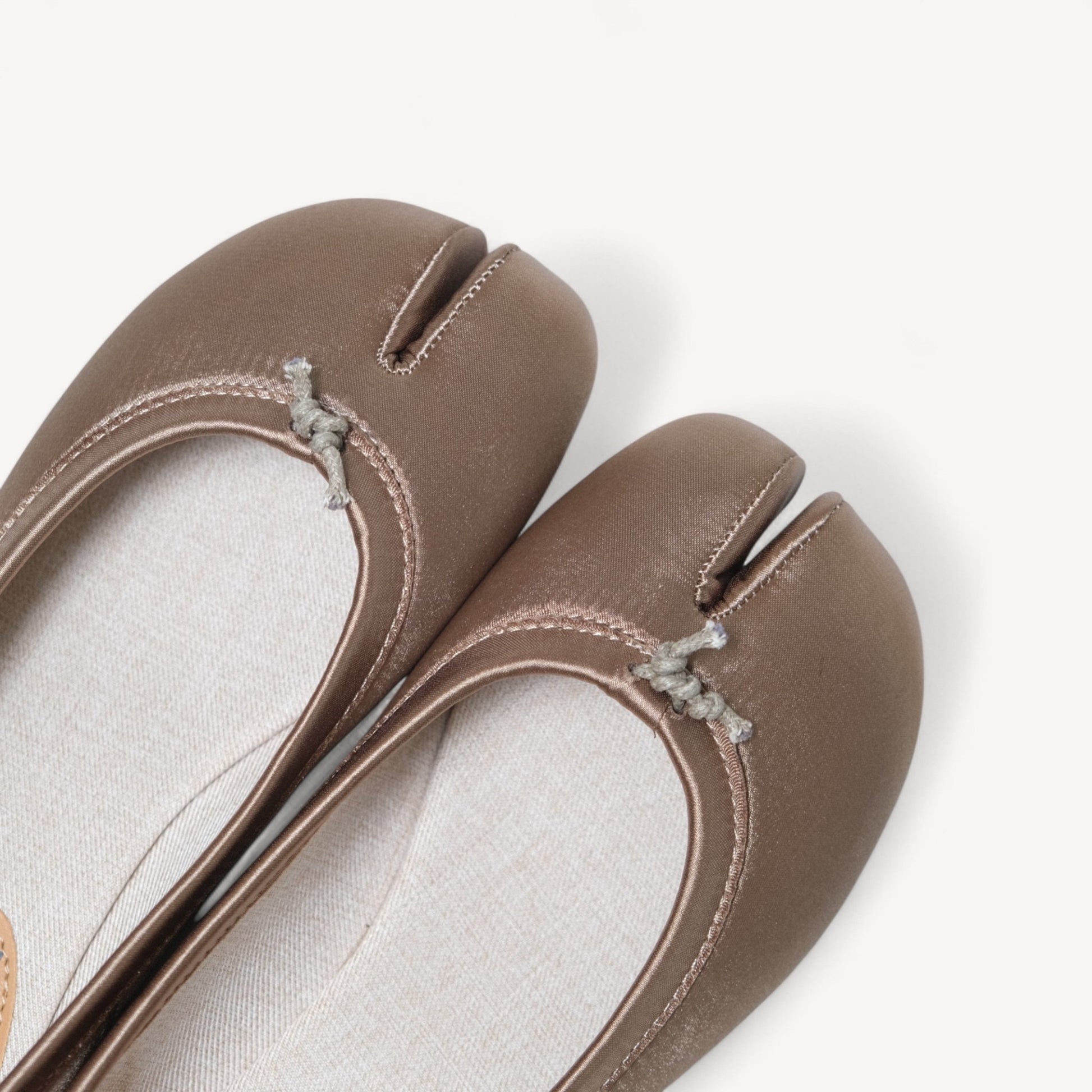 Khaki Satin Split Toe Soft Leather Tabi - tutufox - tabis