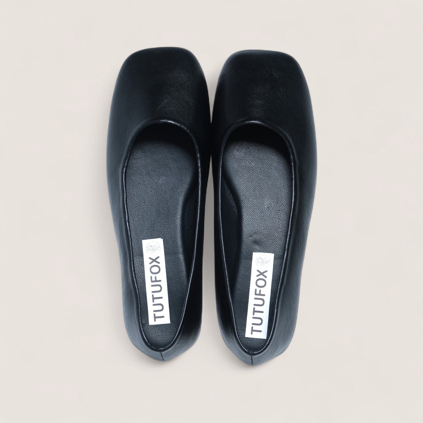 Black Soft Leather Square Toe Ballet Flats