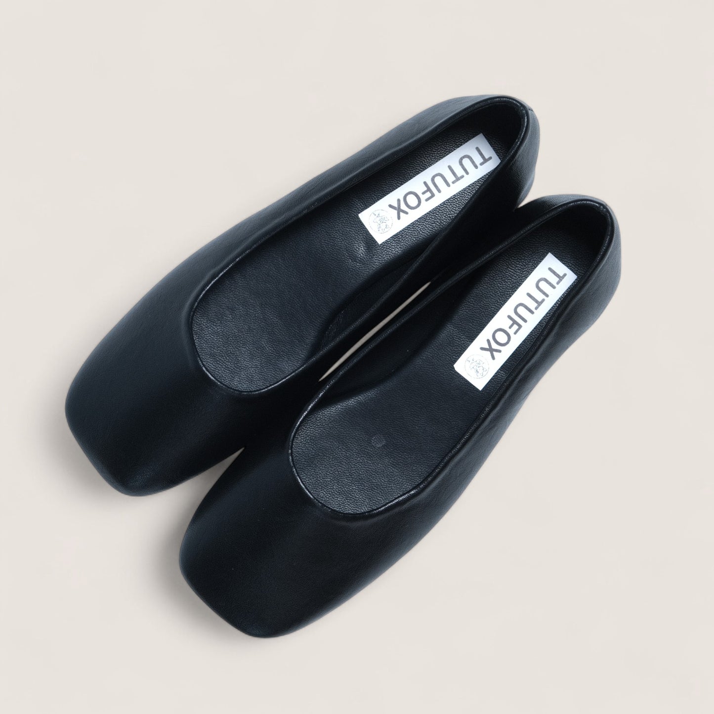 Black Soft Leather Square Toe Ballet Flats