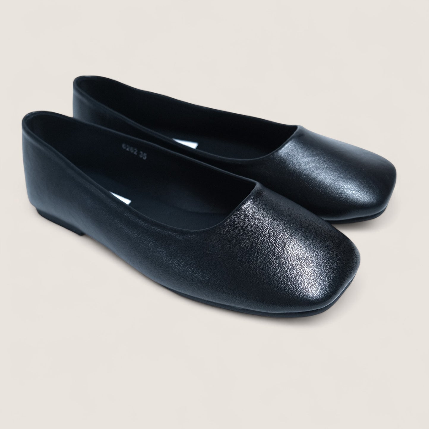 Black Soft Leather Square Toe Ballet Flats