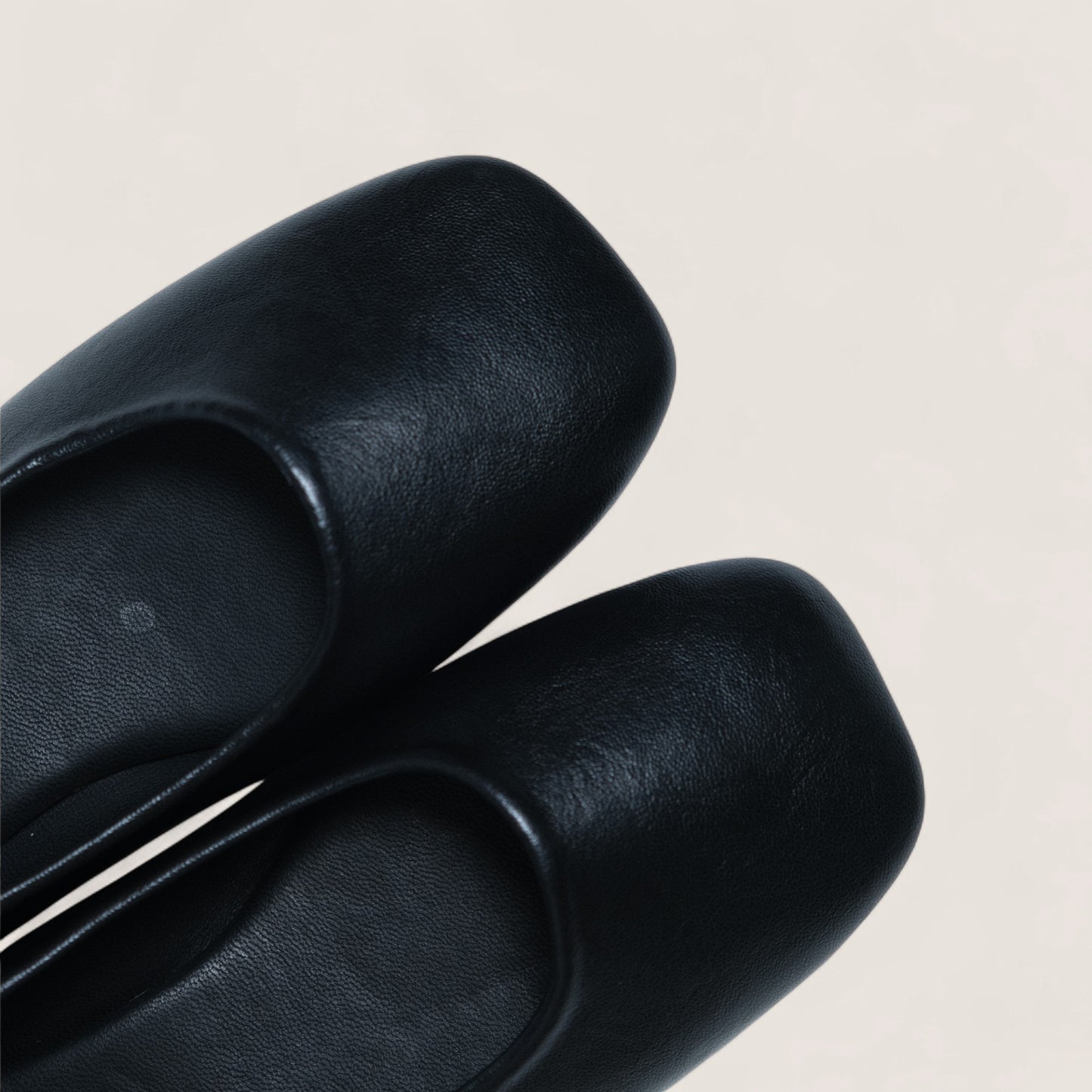 Black Soft Leather Square Toe Ballet Flats