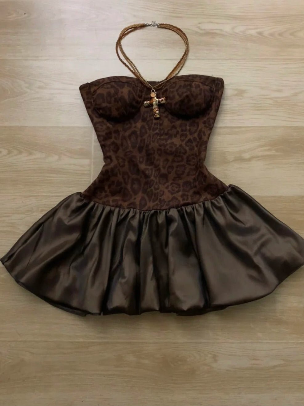 Leopard Bustier Top and Olive Ruffle Skirt Y2K Two Piece Sets - tutufox -