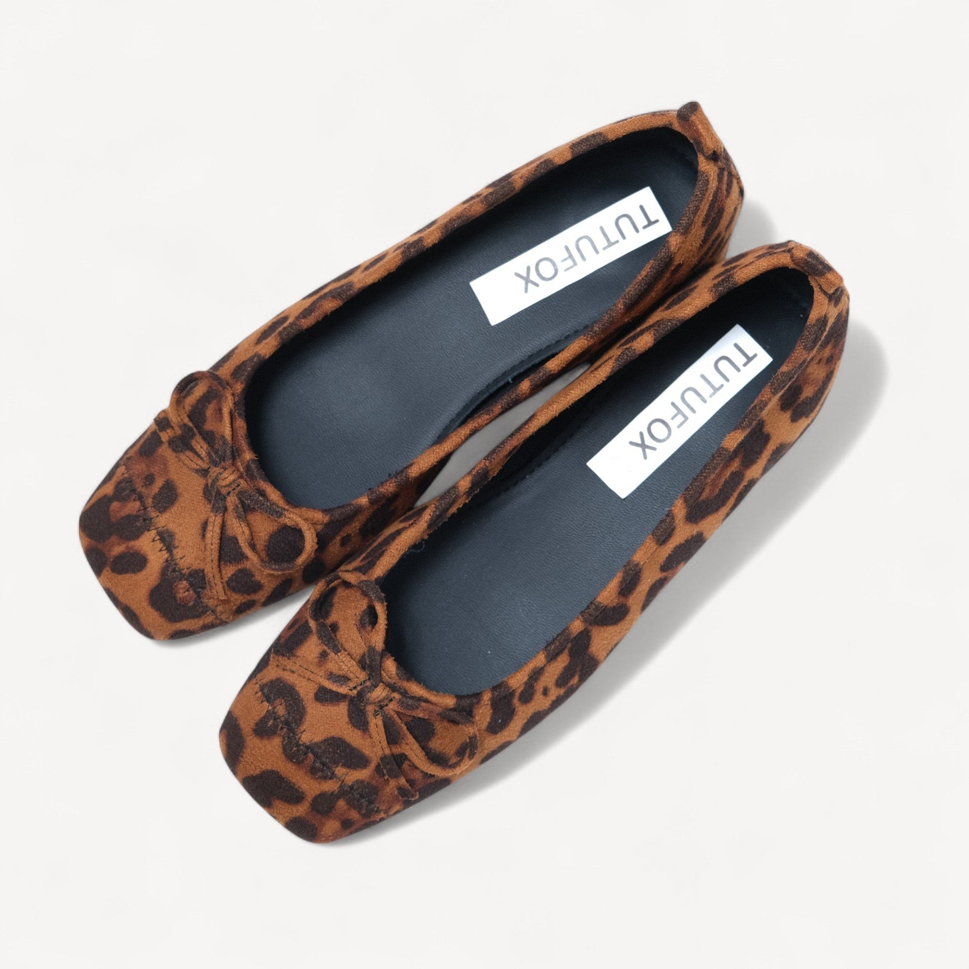 leopard suede bow low heel ballet flats oblique view