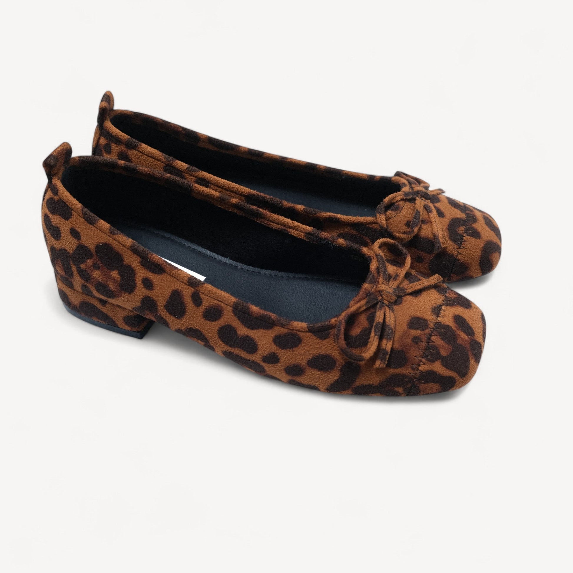 leopard suede bow low heel ballet flats right oblique view