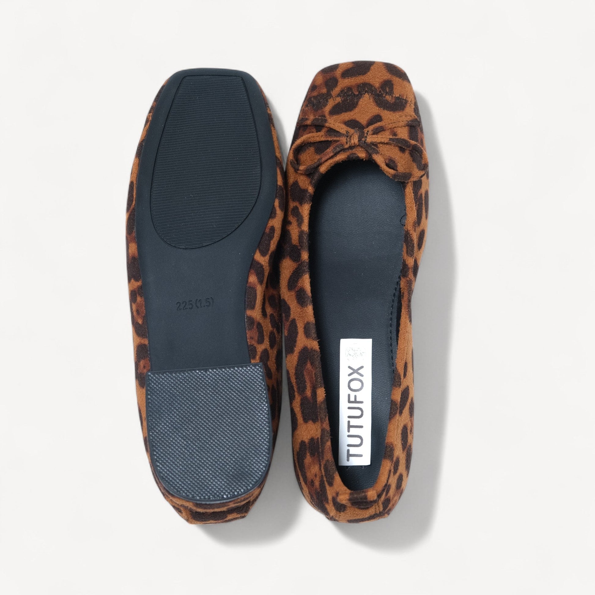leopard suede bow low heel ballet flats sole view