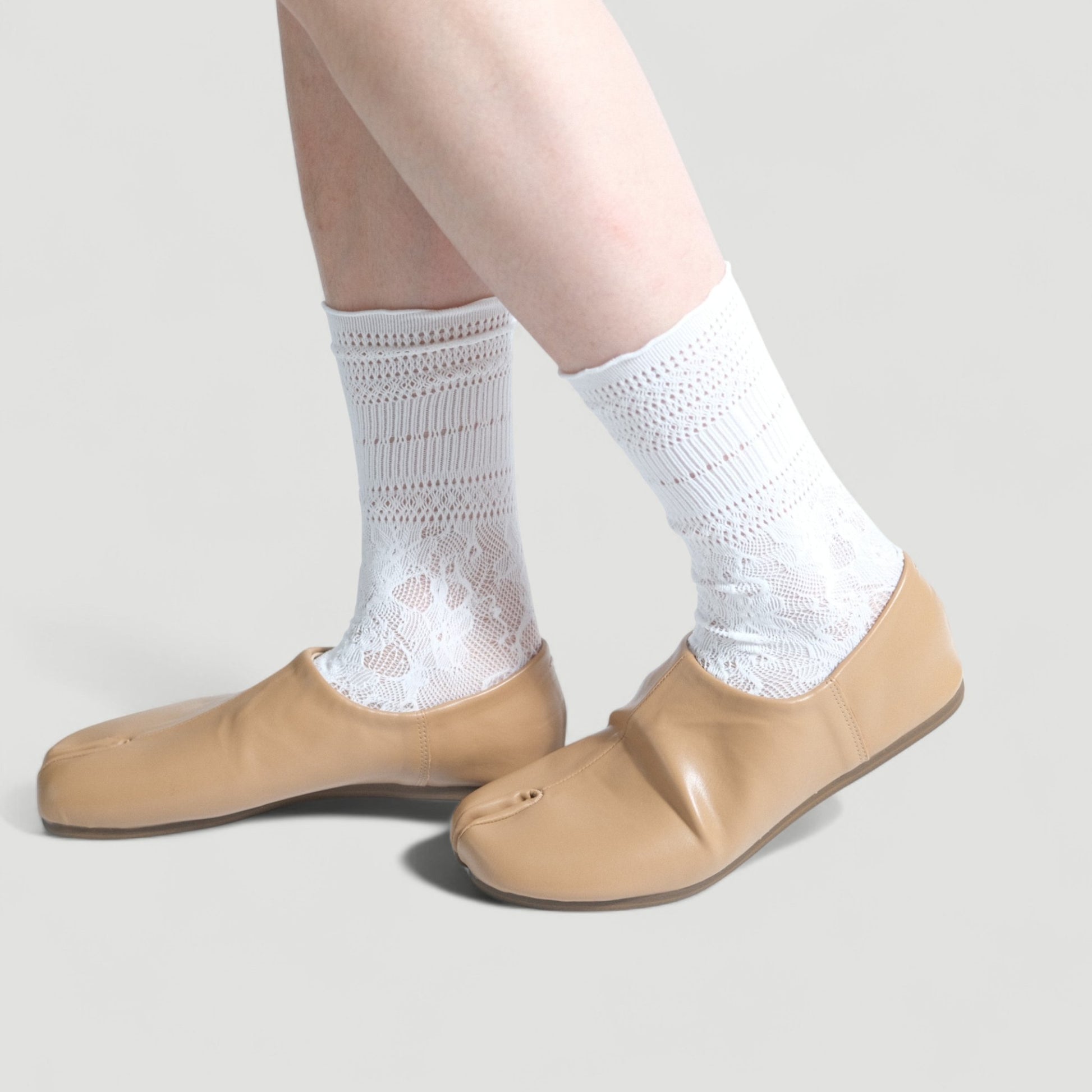 Light Brown Matte Soft Leather Split Toe Flats Tabi - tutufox - tabis