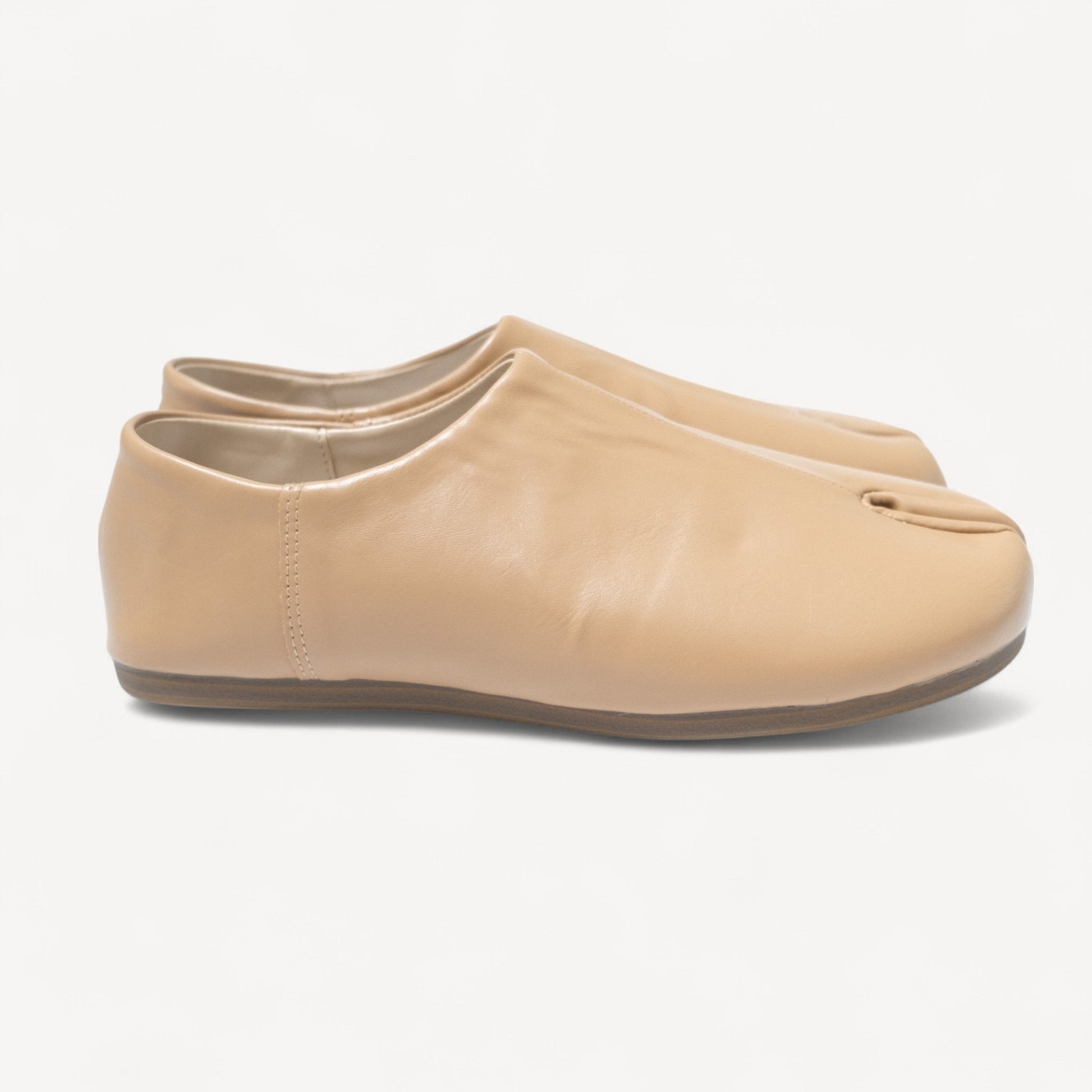 Light Brown Matte Soft Leather Split Toe Flats Tabi - tutufox - tabis