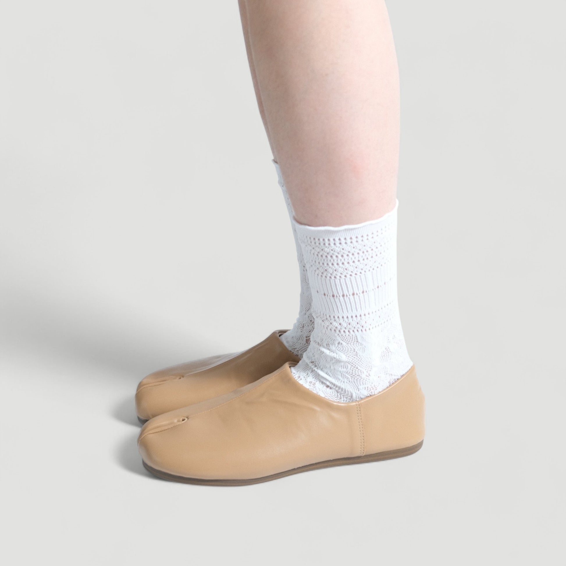 Light Brown Matte Soft Leather Split Toe Flats Tabi - tutufox - tabis