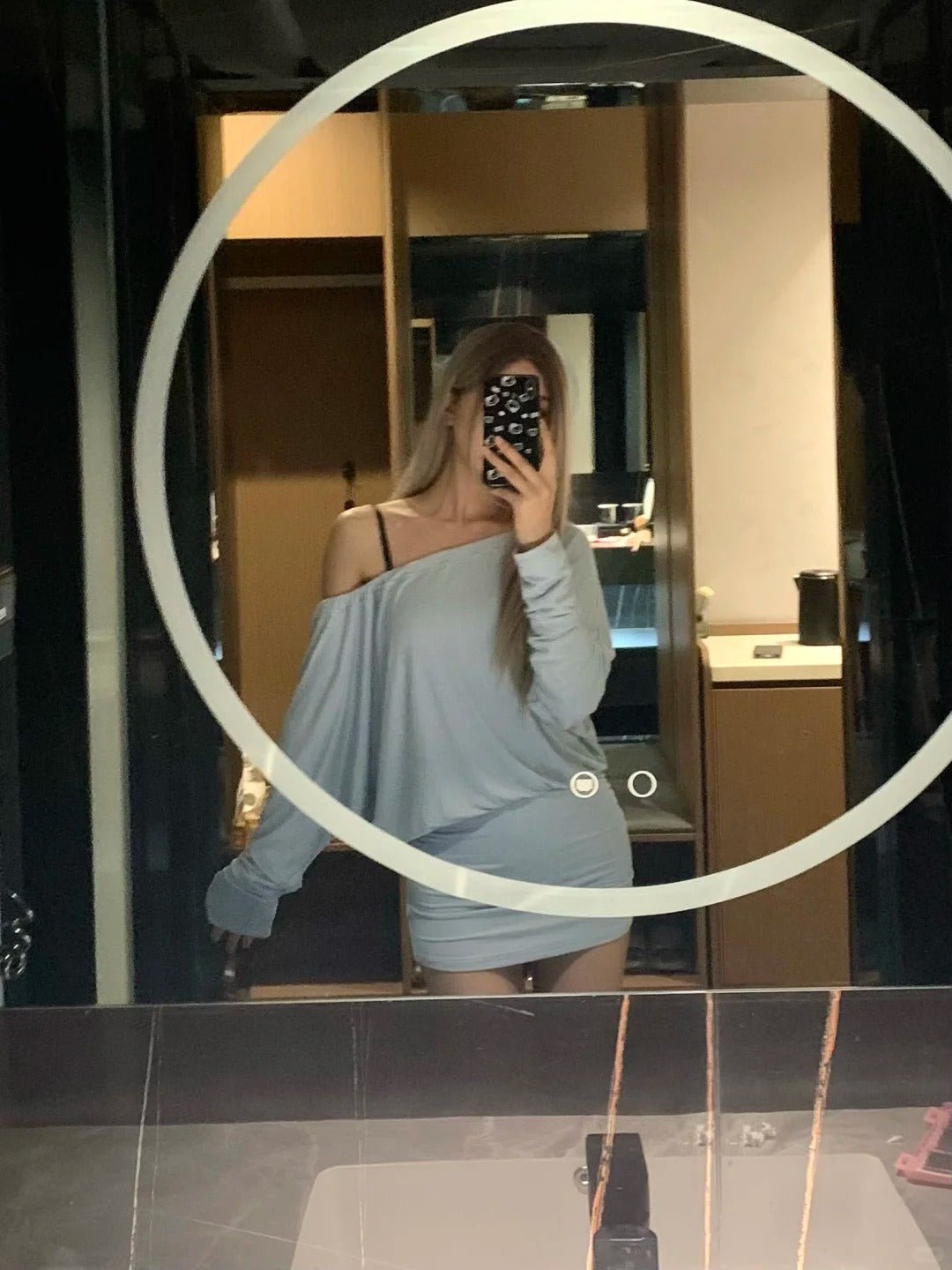 Light Teal Off - Shoulder Long Sleeve Bodycon Mini Dress Y2K Dress - tutufox -