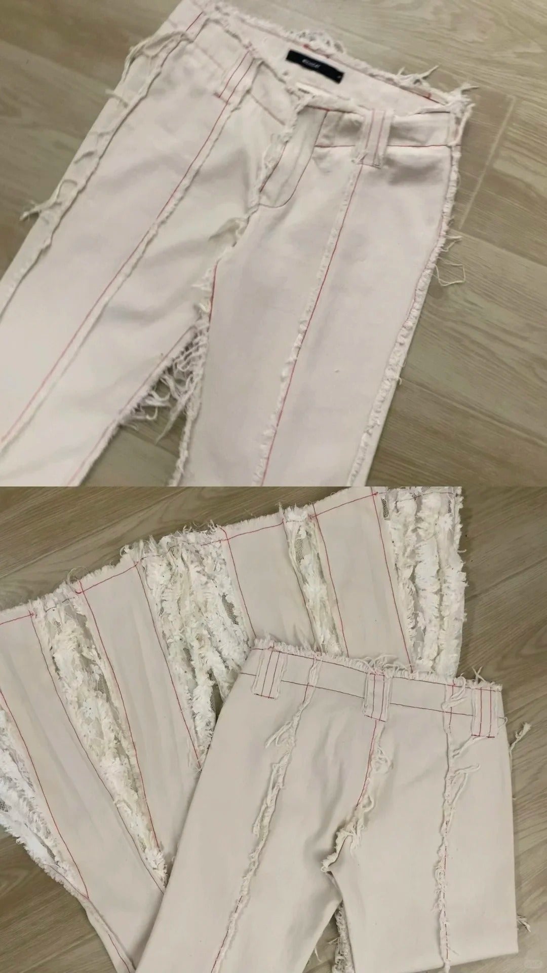 Off White Long Sleeve Knitted Top and Lace Trim Flared Pants Y2K Two Piece Sets - tutufox -