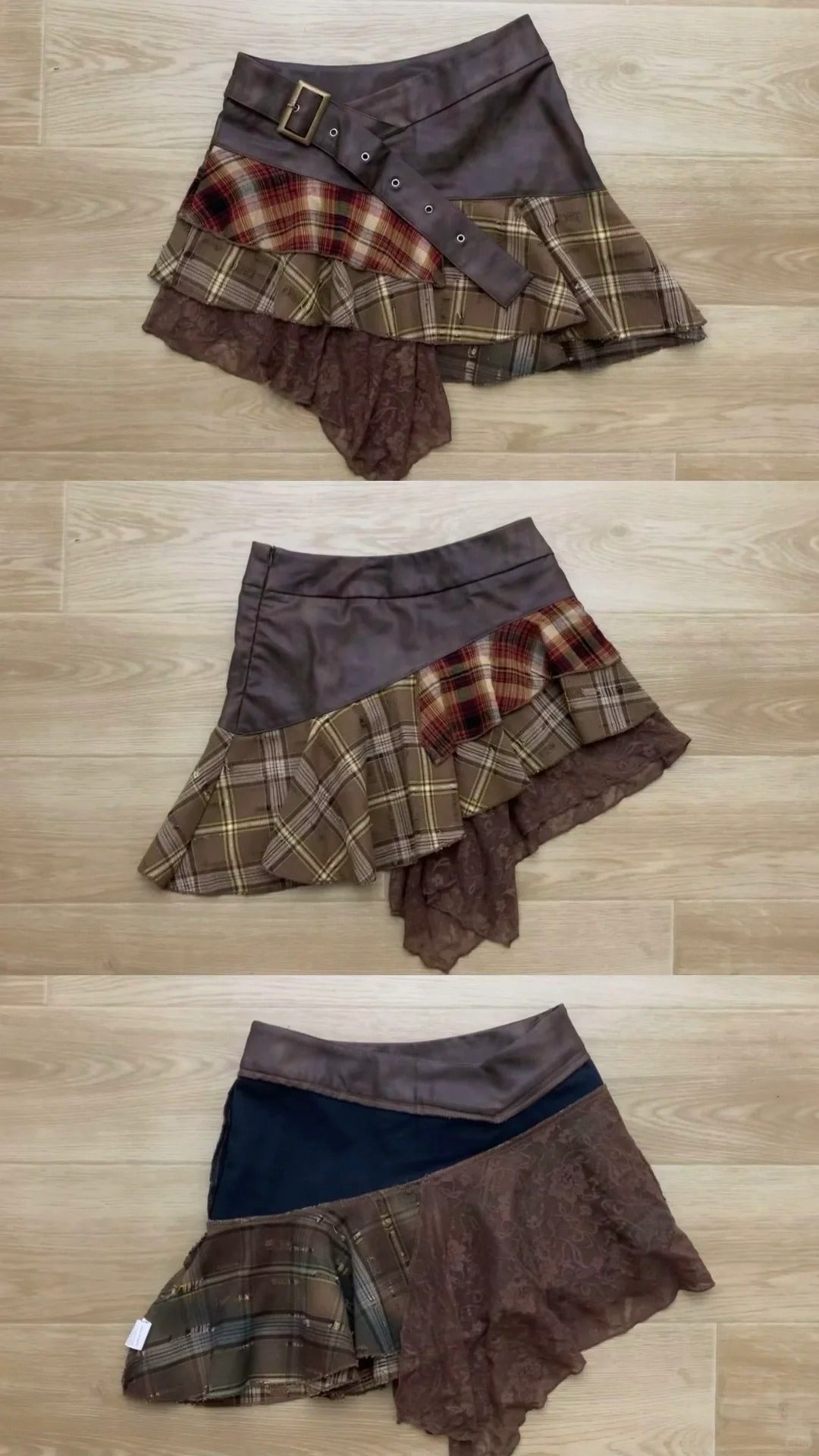 Pink Floral Off Shoulder Long Sleeve Top and Plaid Mini Skirt Set Y2K Two Pieces Sets - tutufox -