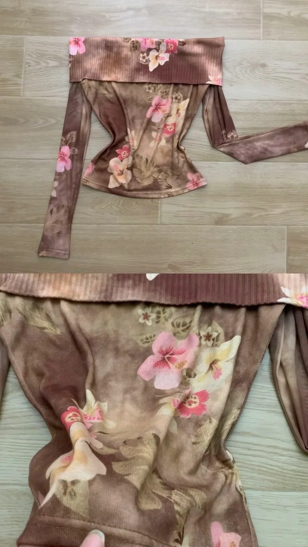 Pink Floral Off Shoulder Long Sleeve Top and Plaid Mini Skirt Set Y2K Two Pieces Sets - tutufox -