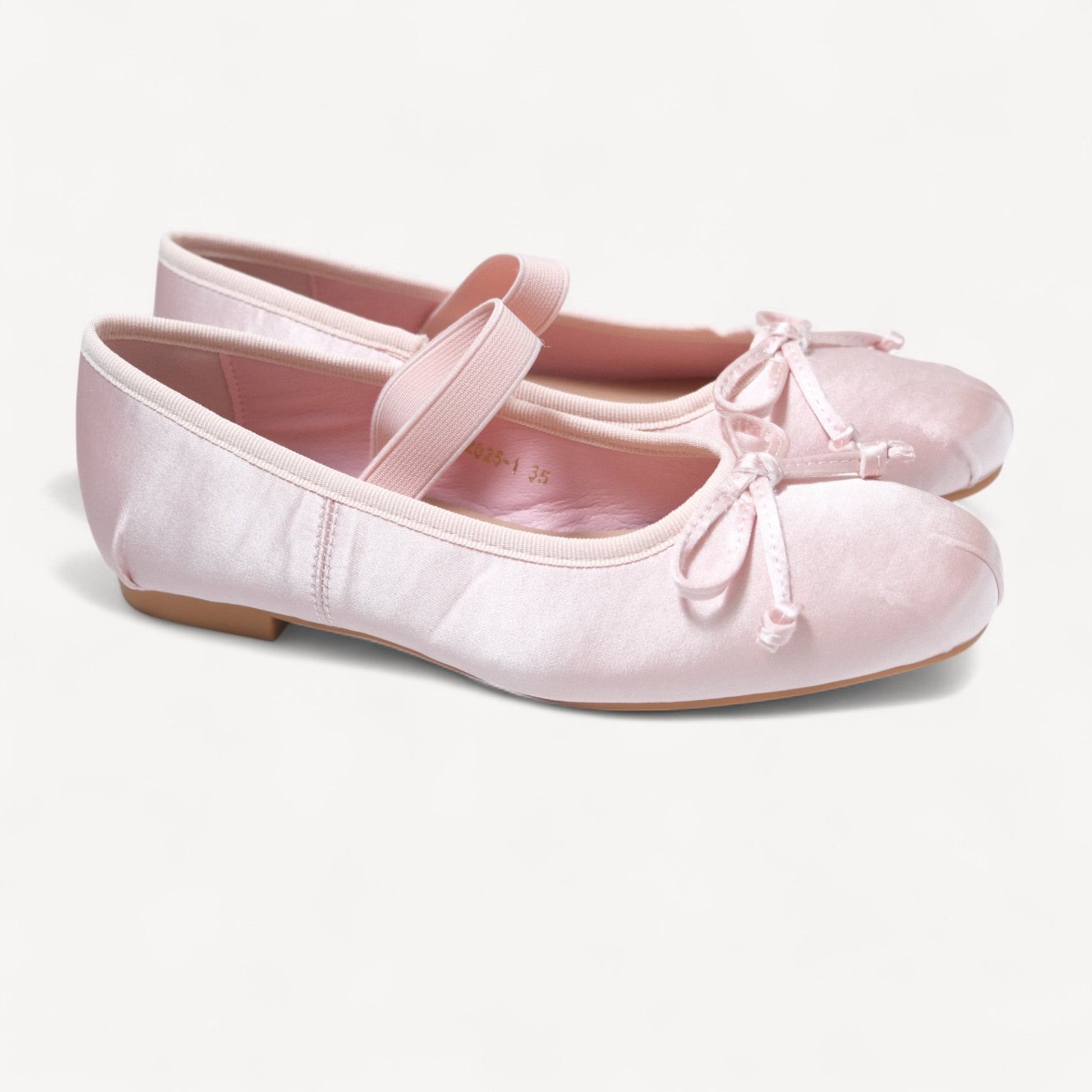 Pink Satin Ballet Bow Elastic Strap Flats - tutufox - shoes
