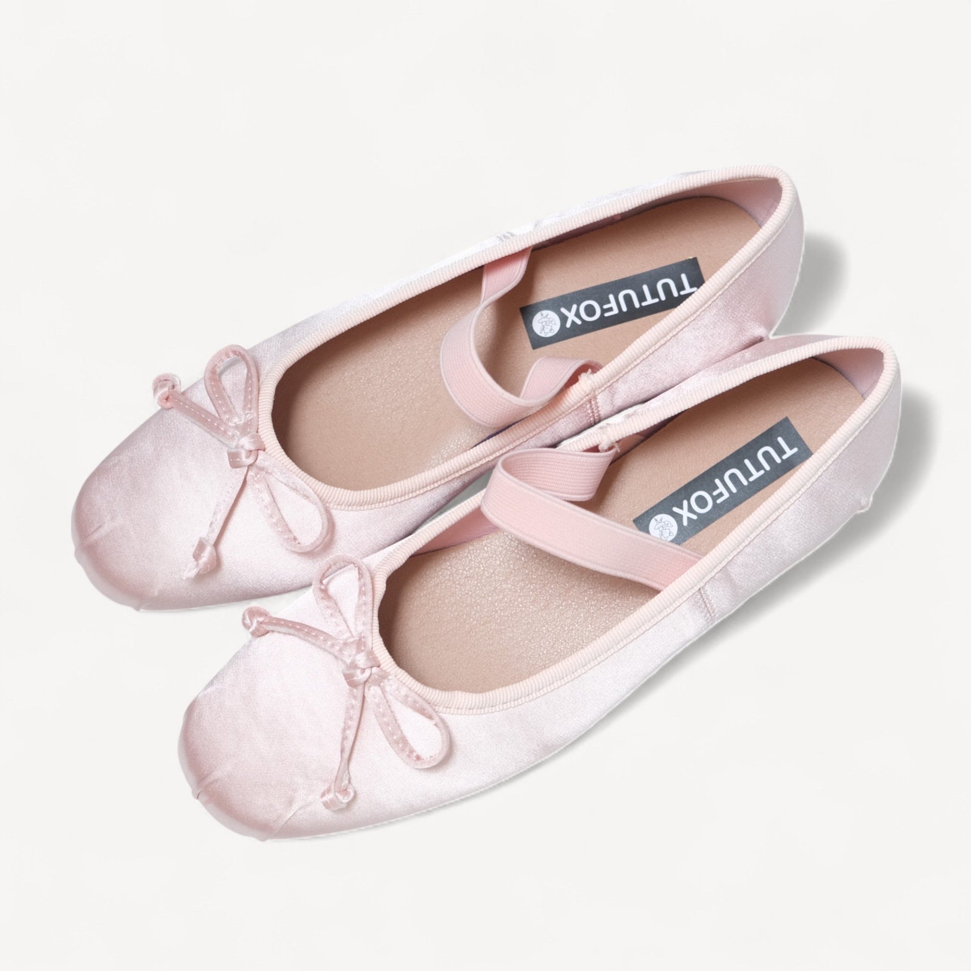 Pink Satin Ballet Bow Elastic Strap Flats - tutufox - shoes