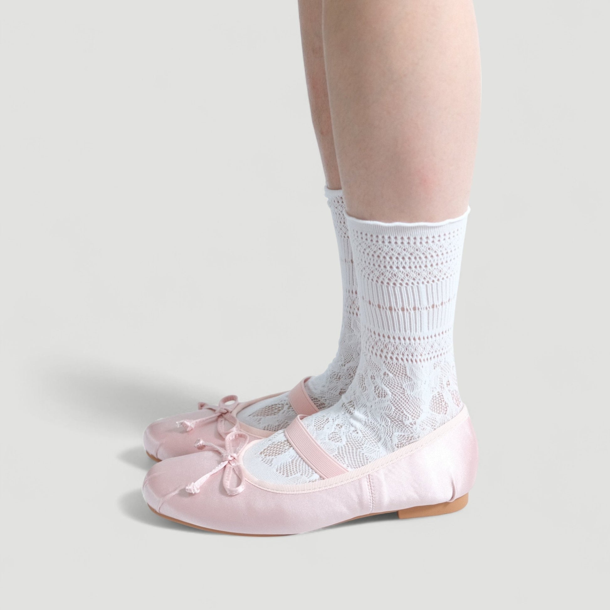 Pink Satin Ballet Bow Elastic Strap Flats - tutufox - shoes