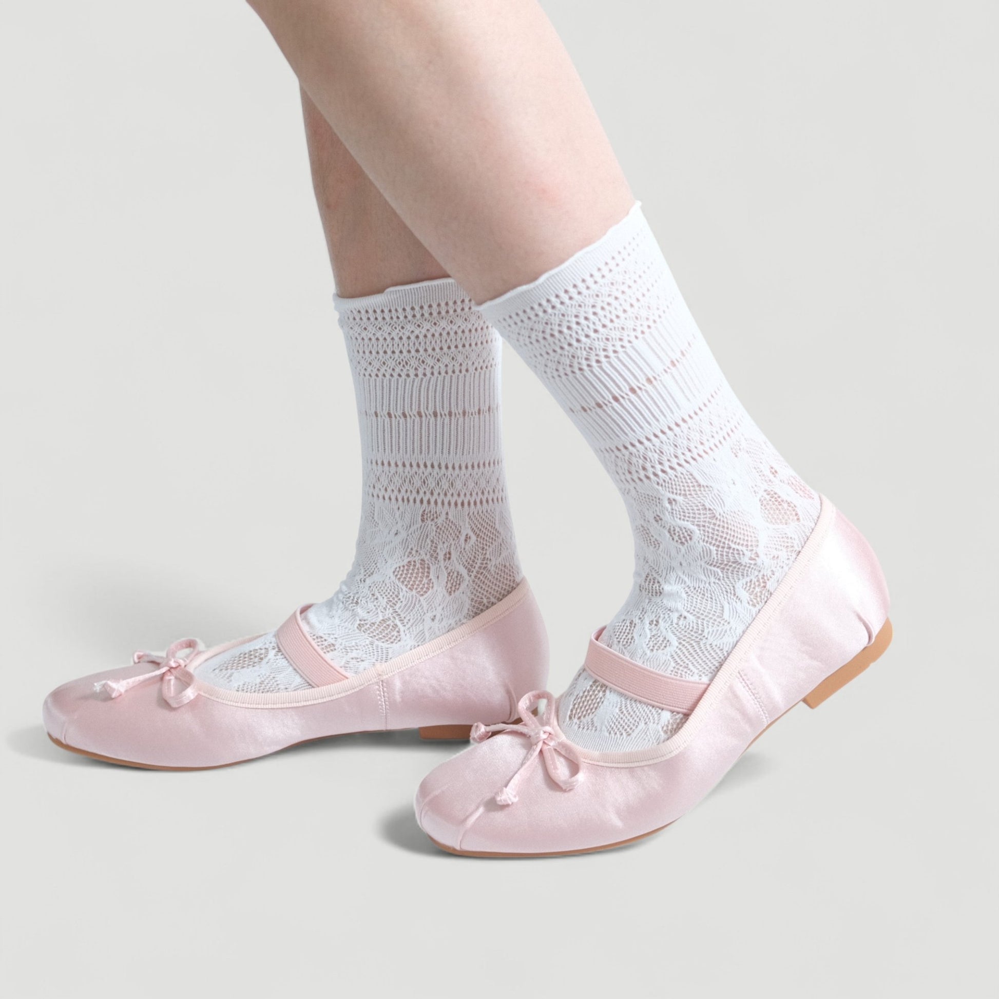 Pink Satin Ballet Bow Elastic Strap Flats - tutufox - shoes