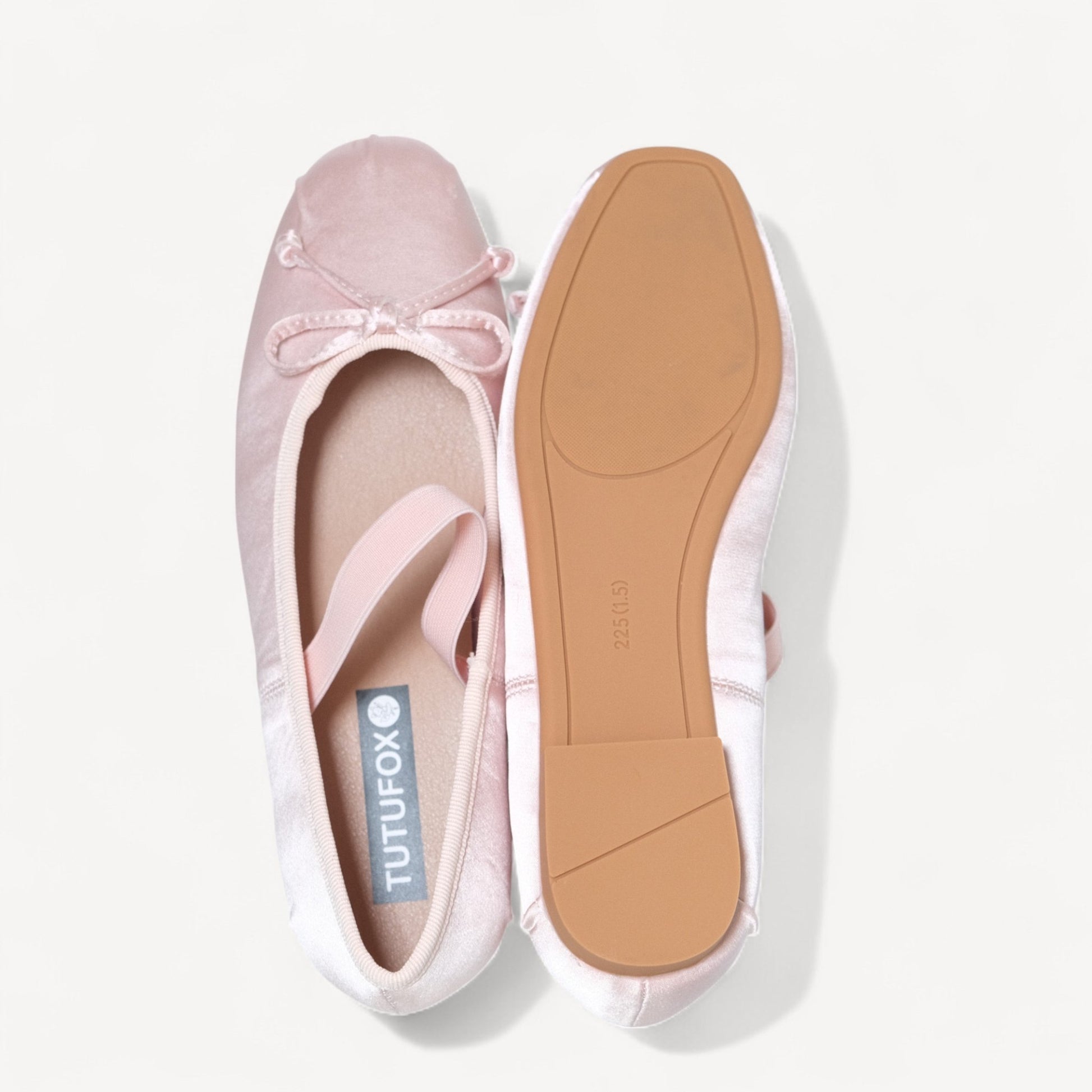Pink Satin Ballet Bow Elastic Strap Flats - tutufox - shoes