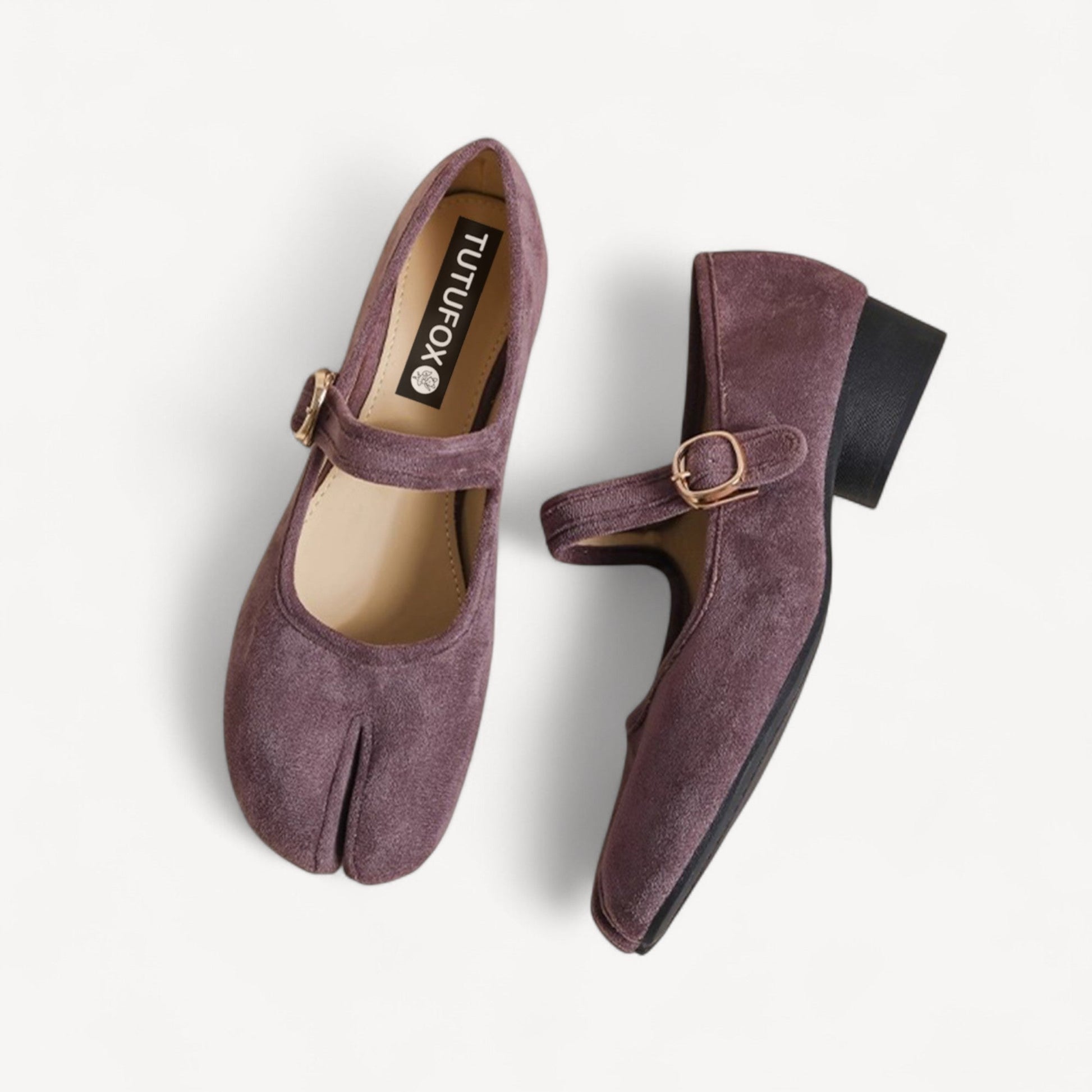 Purple Velvet Mary Jane Block Heel Split Toe Tabi - tutufox - shoes