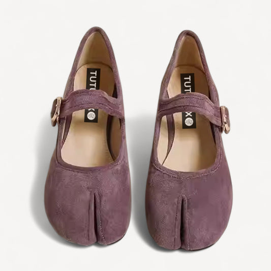 Purple Velvet Mary Jane Block Heel Split Toe Tabi - tutufox - shoes