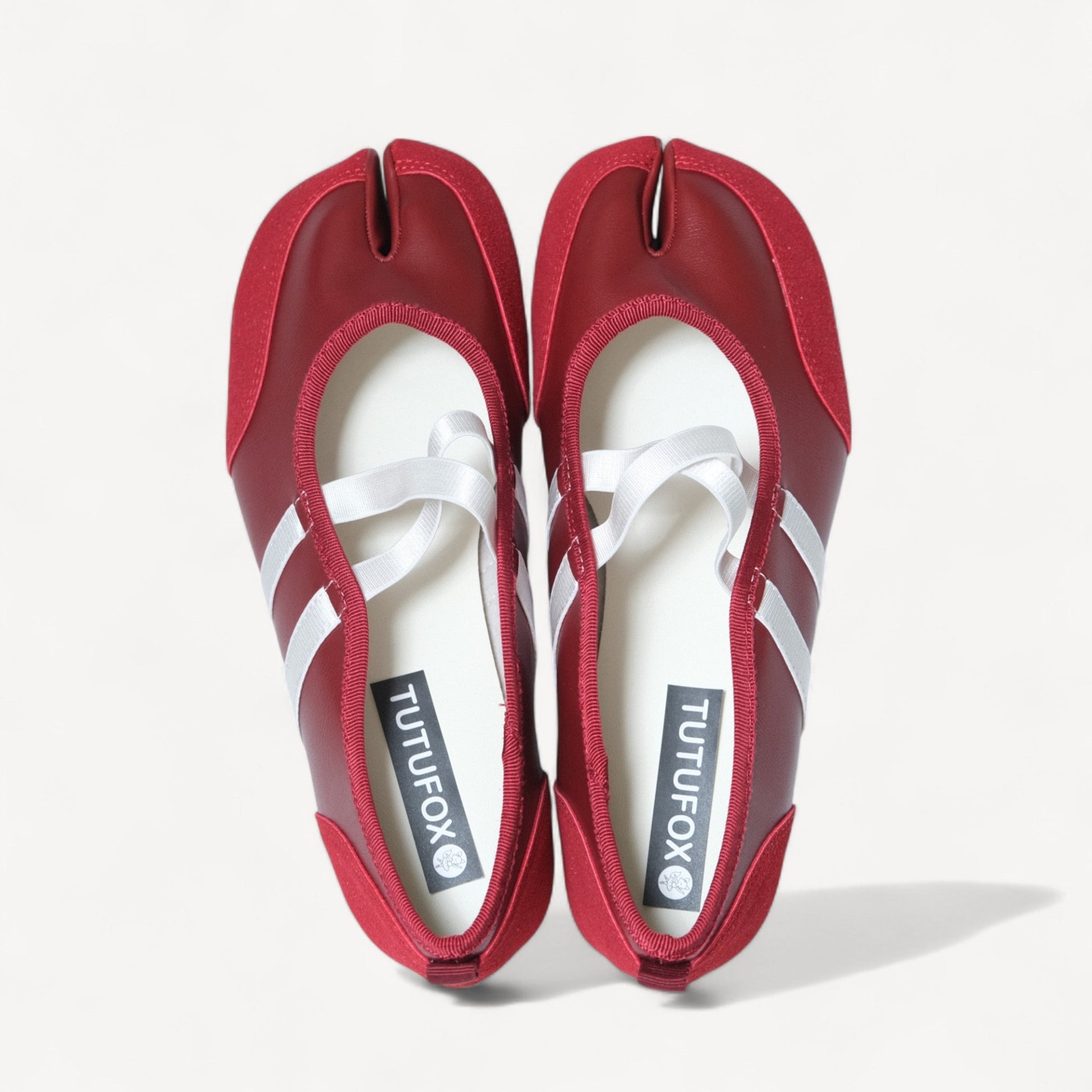 Red Ballet Split Toe Crossover Tabi Flats - tutufox - tabis