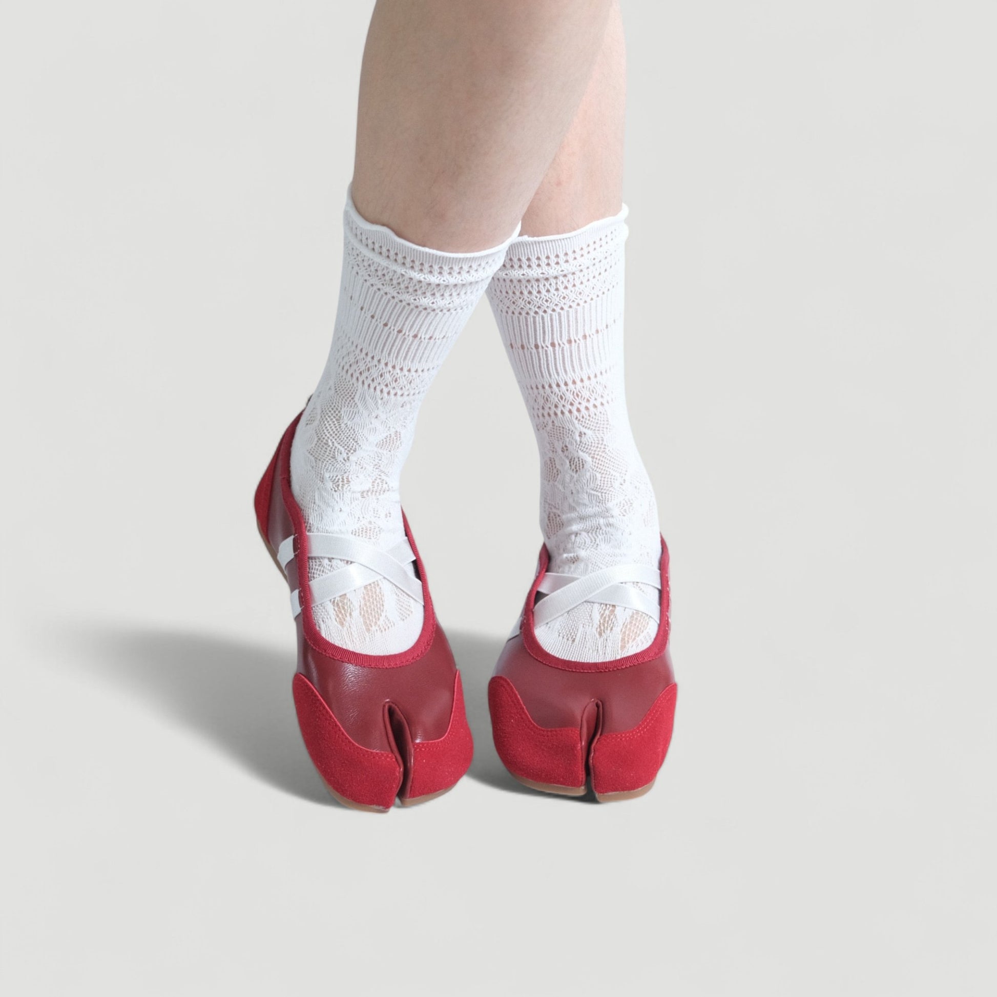 Red Ballet Split Toe Crossover Tabi Flats - tutufox - tabis