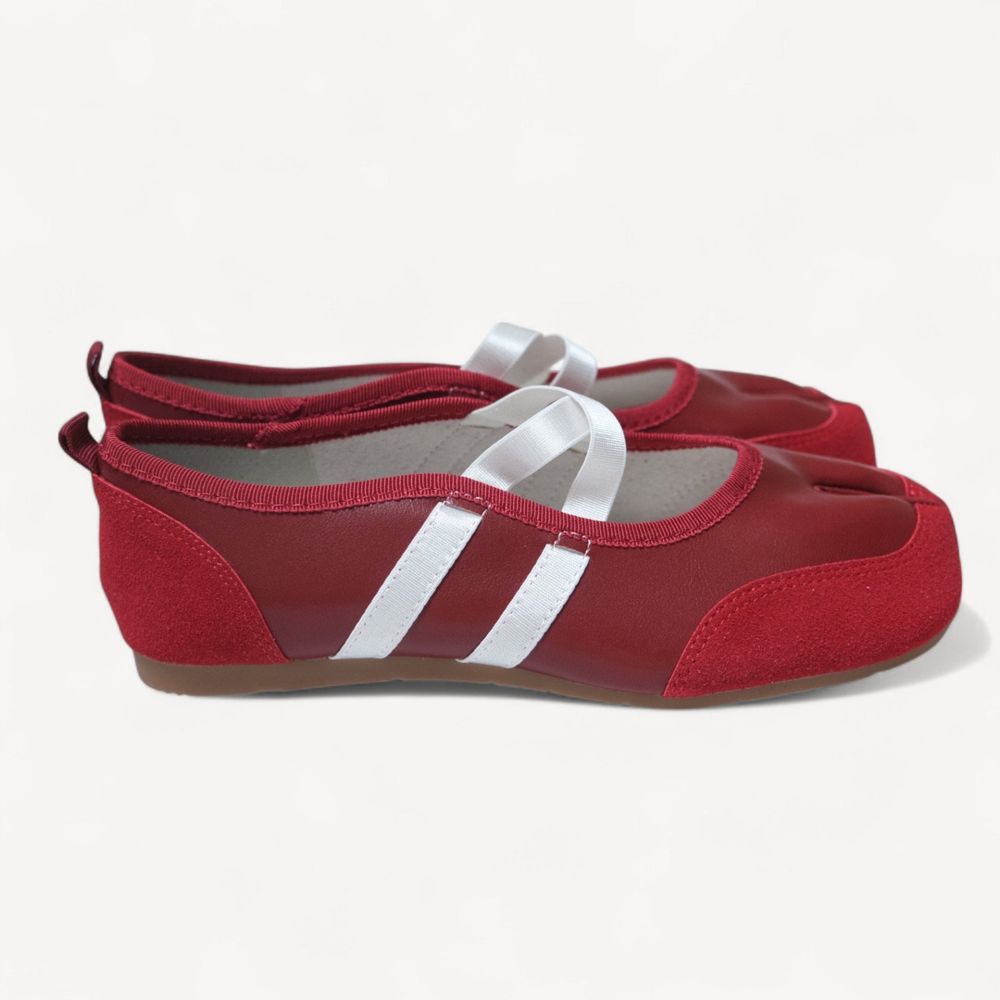 Red Ballet Split Toe Crossover Tabi Flats - tutufox - tabis