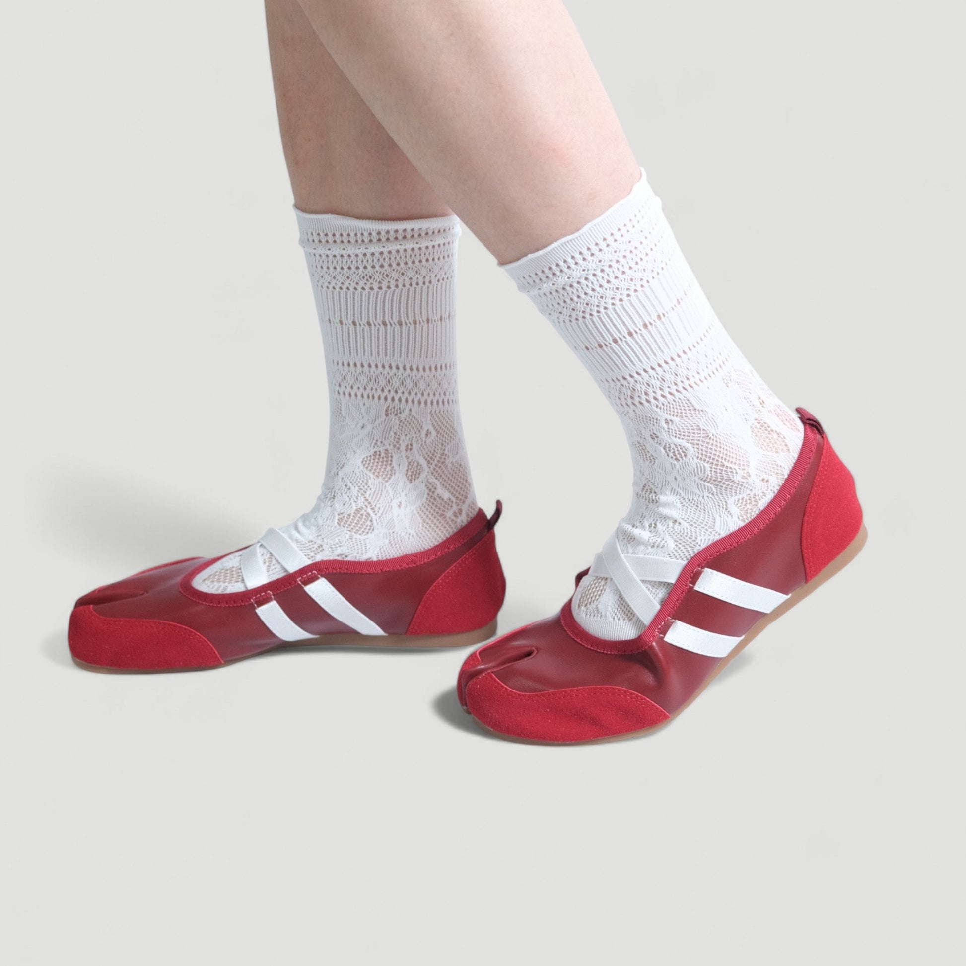 Red Ballet Split Toe Crossover Tabi Flats - tutufox - tabis